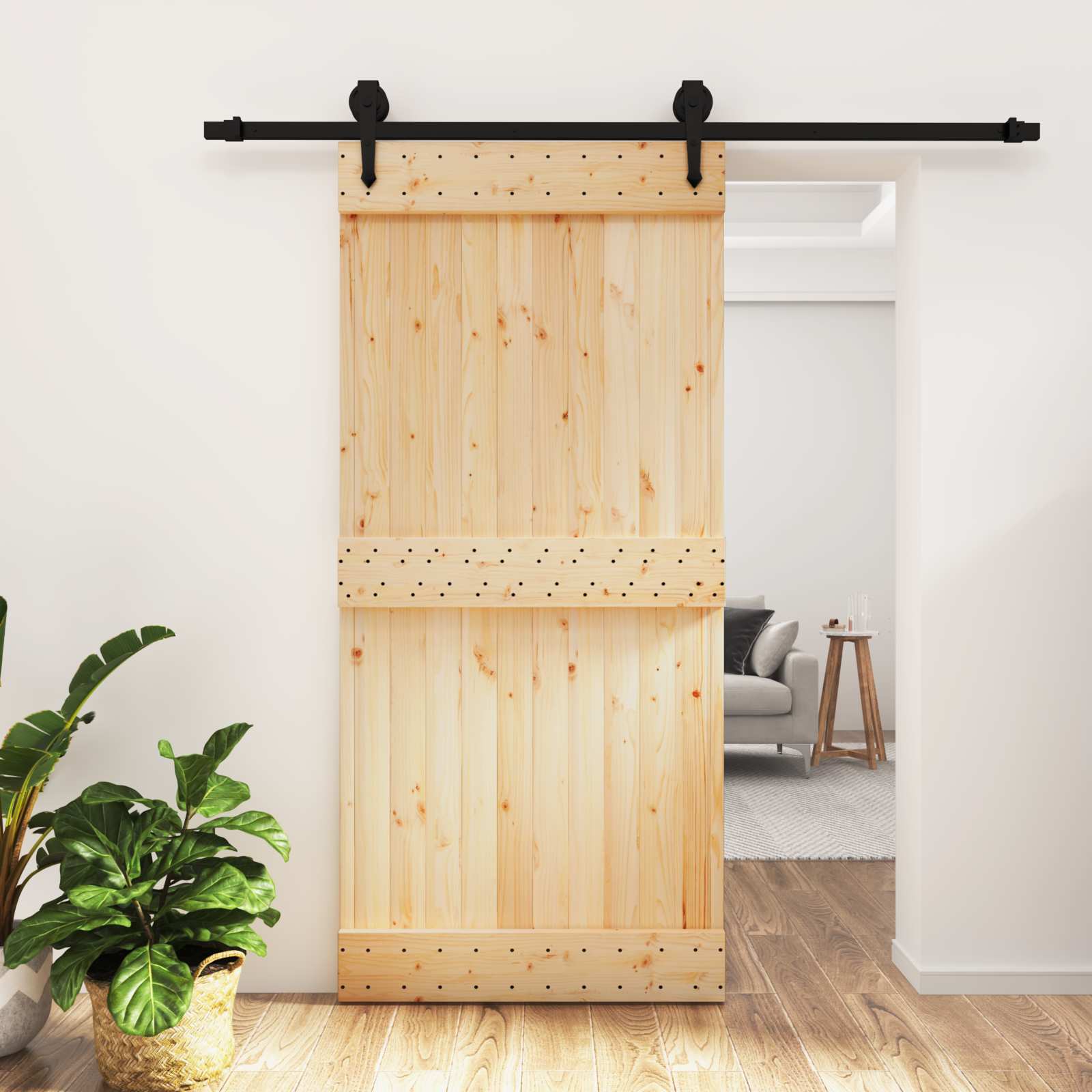 Συρόμενη Πόρτα Φυσικό και Μαύρο 95 x 210 cm