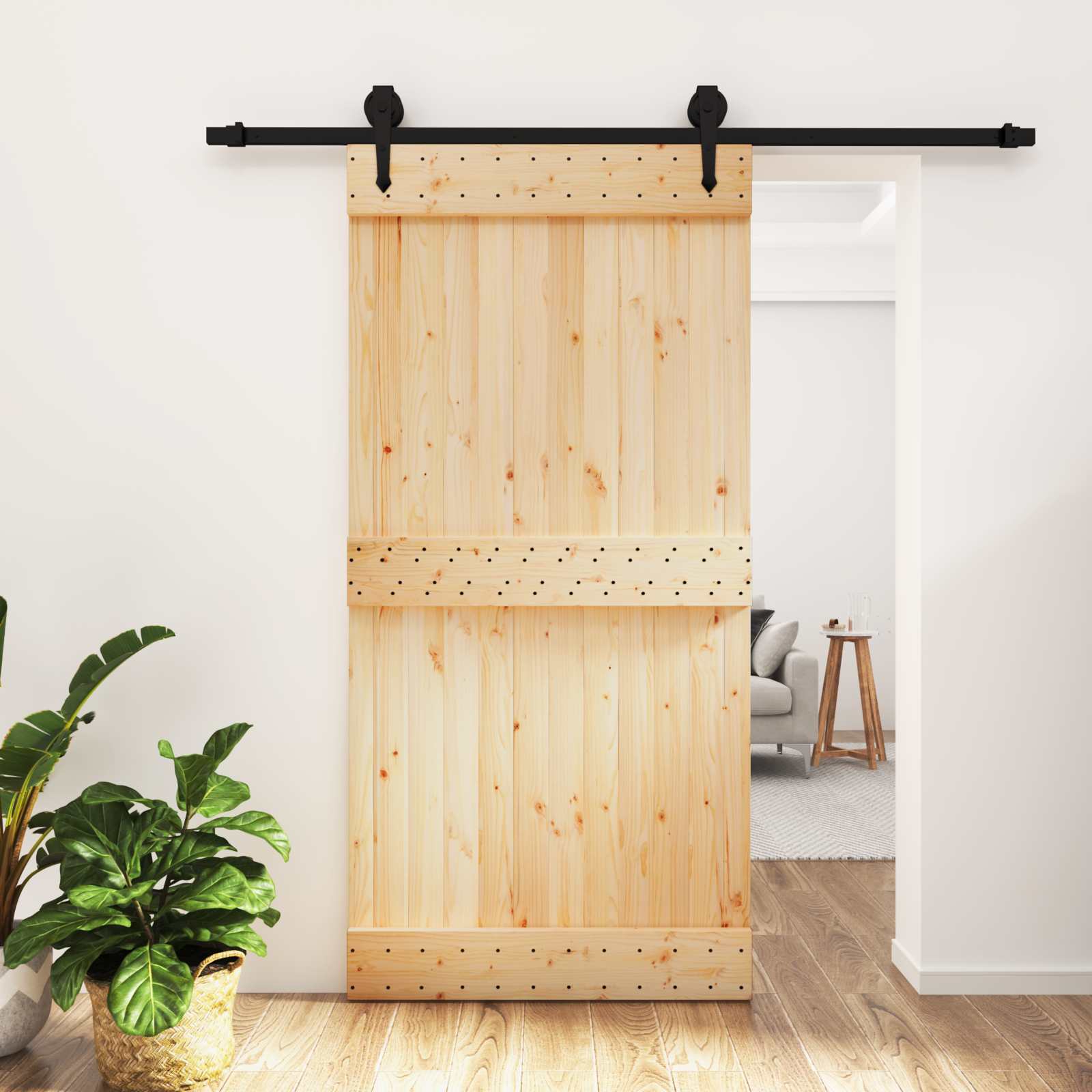 Συρόμενη Πόρτα Φυσικό και Μαύρο 100 x 210 cm