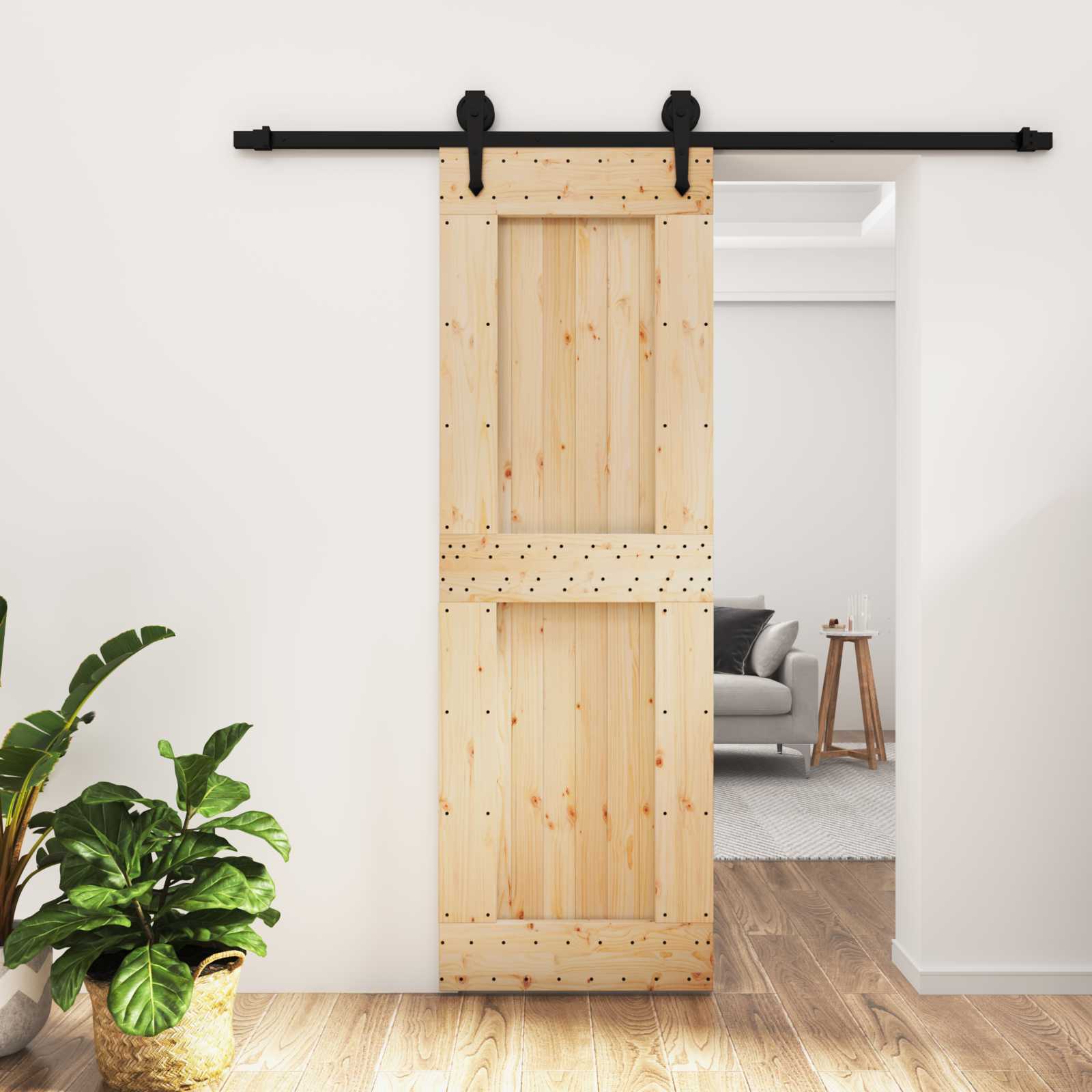 Συρόμενη Πόρτα Φυσικό και Μαύρο 70 x 210 cm