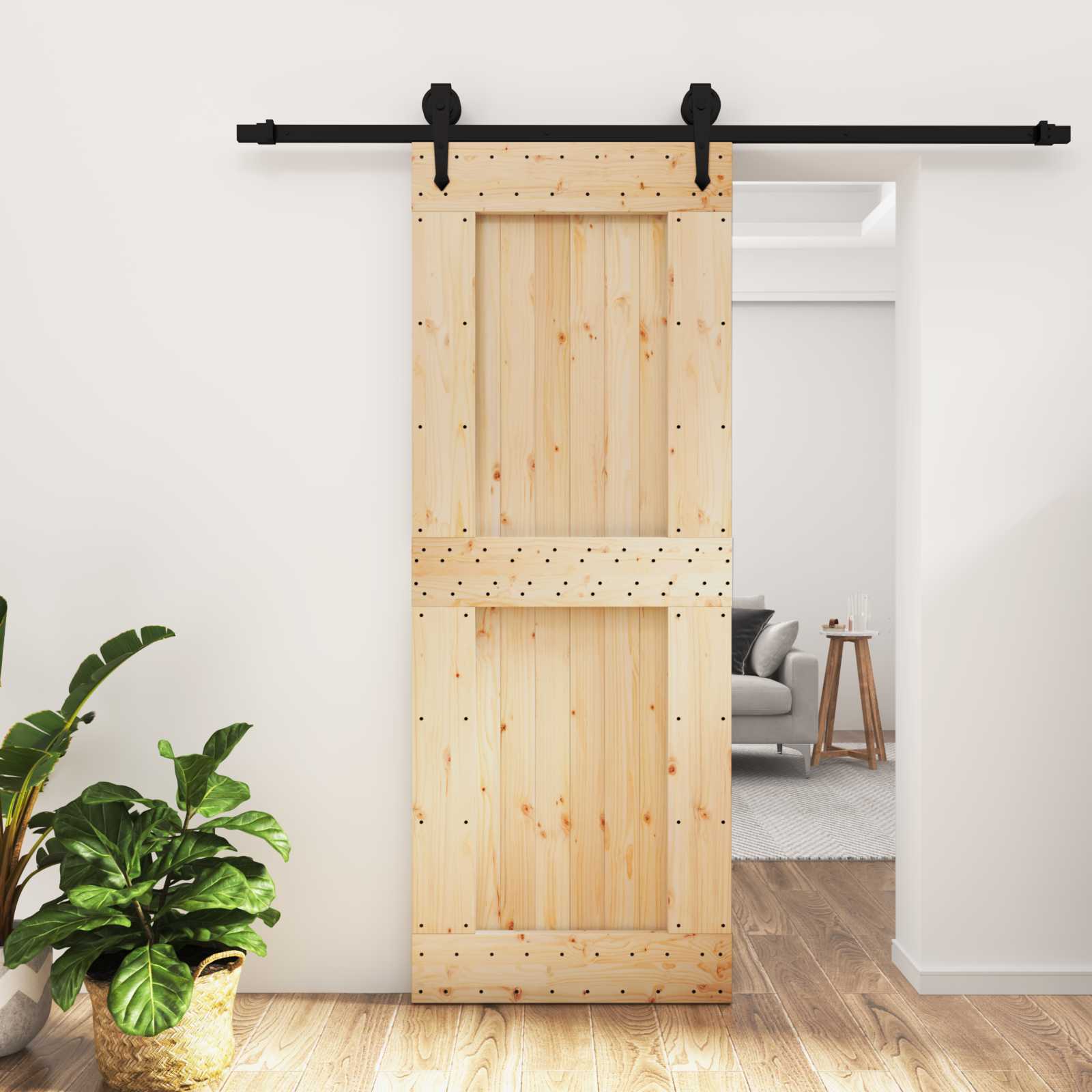 Συρόμενη Πόρτα Φυσικό και Μαύρο 80 x 210 cm