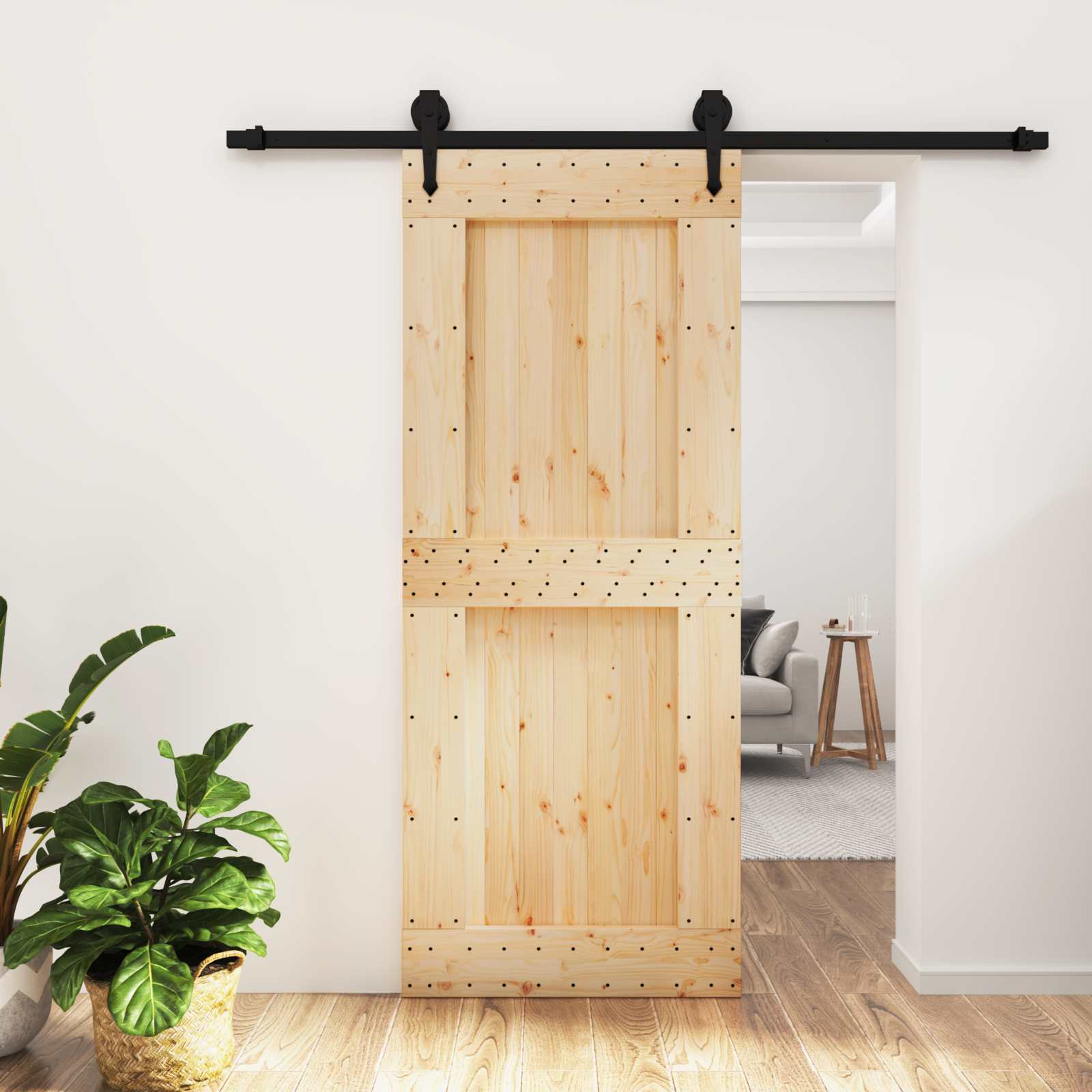 Συρόμενη Πόρτα Φυσικό και Μαύρο 85 x 210 cm - Pakobazaar