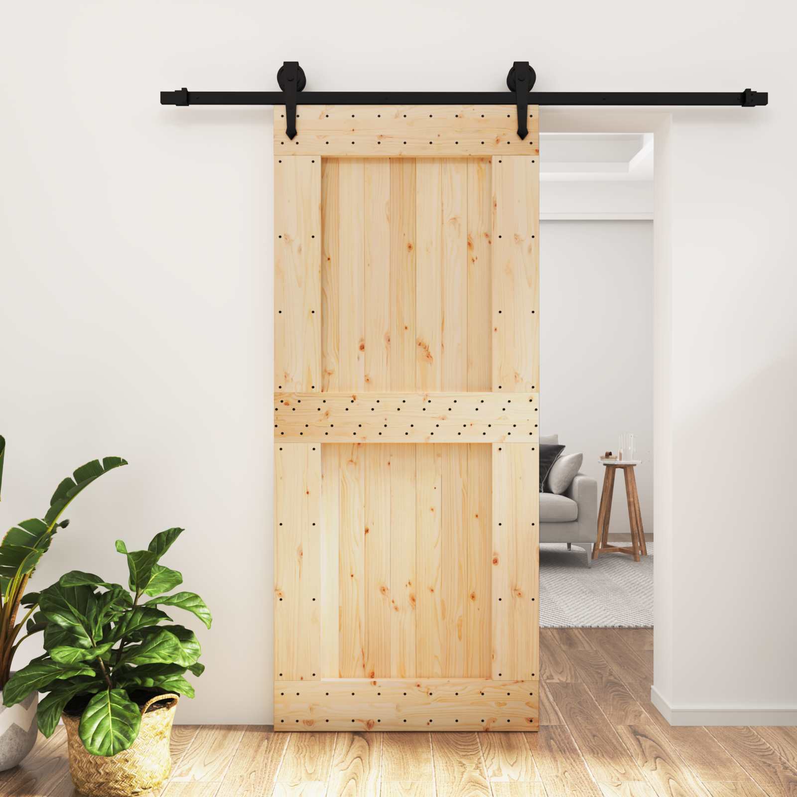 Συρόμενη Πόρτα Φυσικό και Μαύρο 90 x 210 cm - Pakobazaar