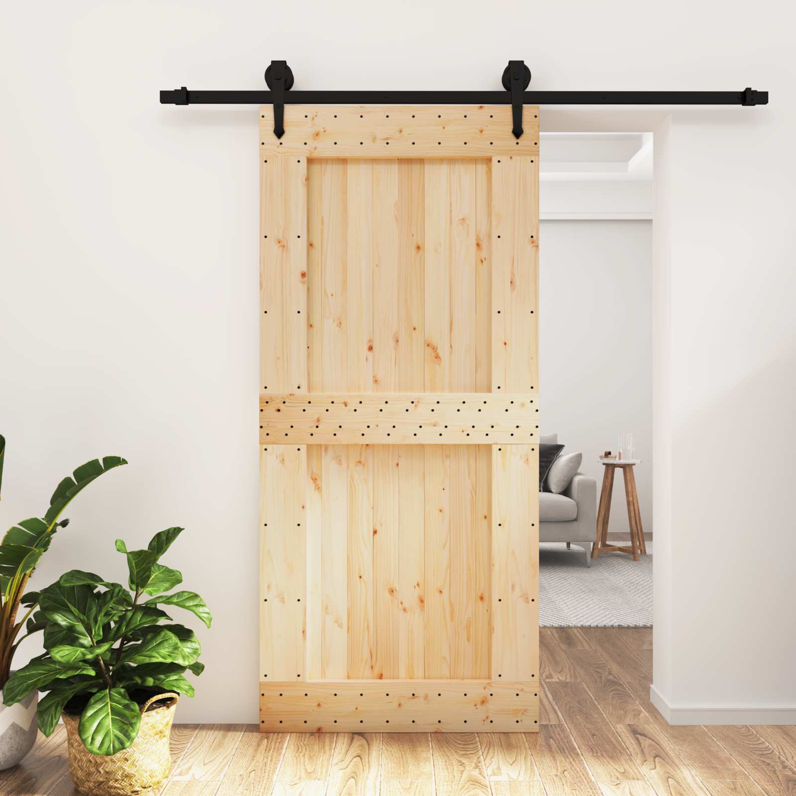 Συρόμενη Πόρτα Φυσικό και Μαύρο 95 x 210 cm - Pakobazaar