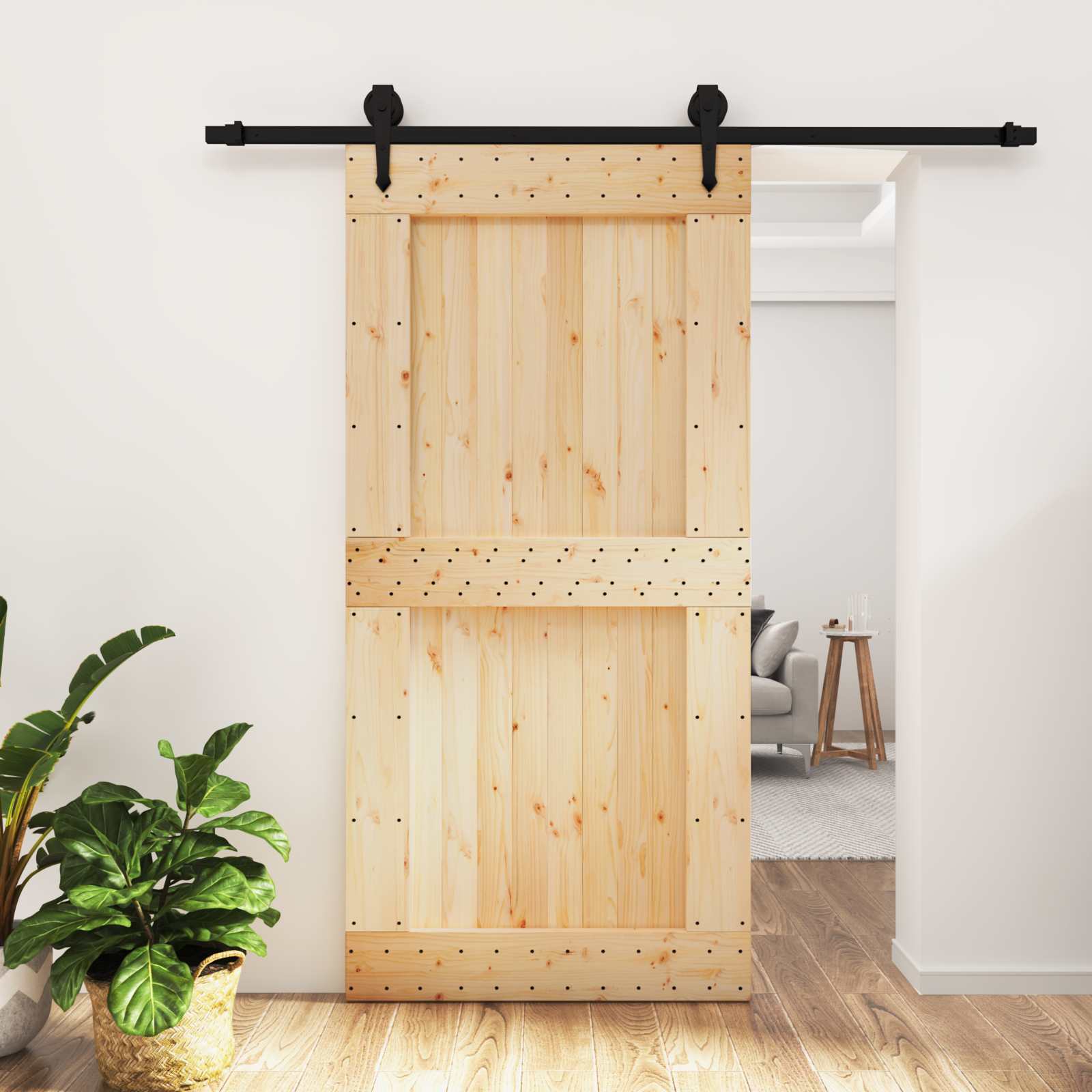 Συρόμενη Πόρτα Φυσικό και Μαύρο 100 x 210 cm - Pakobazaar