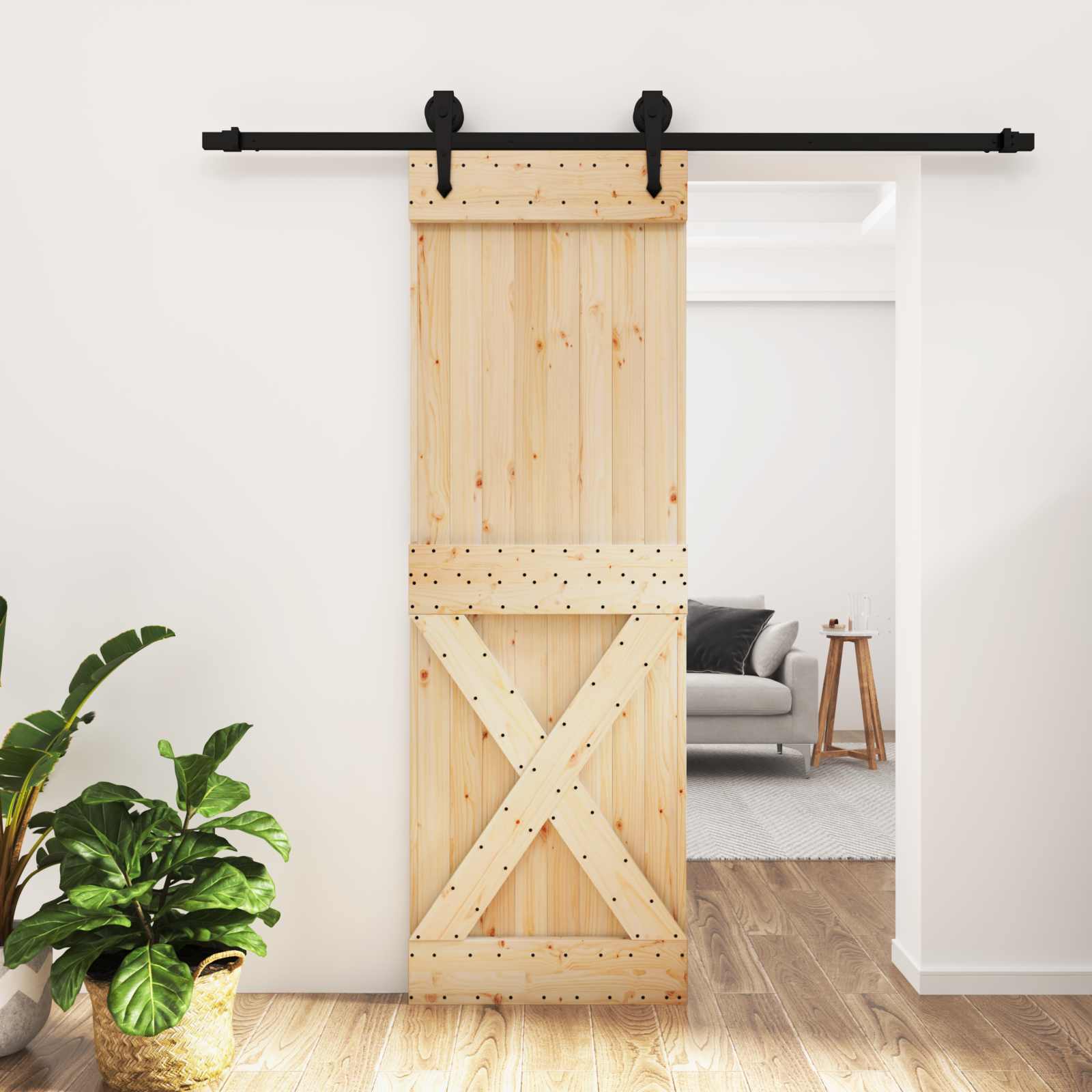 Συρόμενη Πόρτα Φυσικό και Μαύρο 70 x 210 cm - Pakobazaar