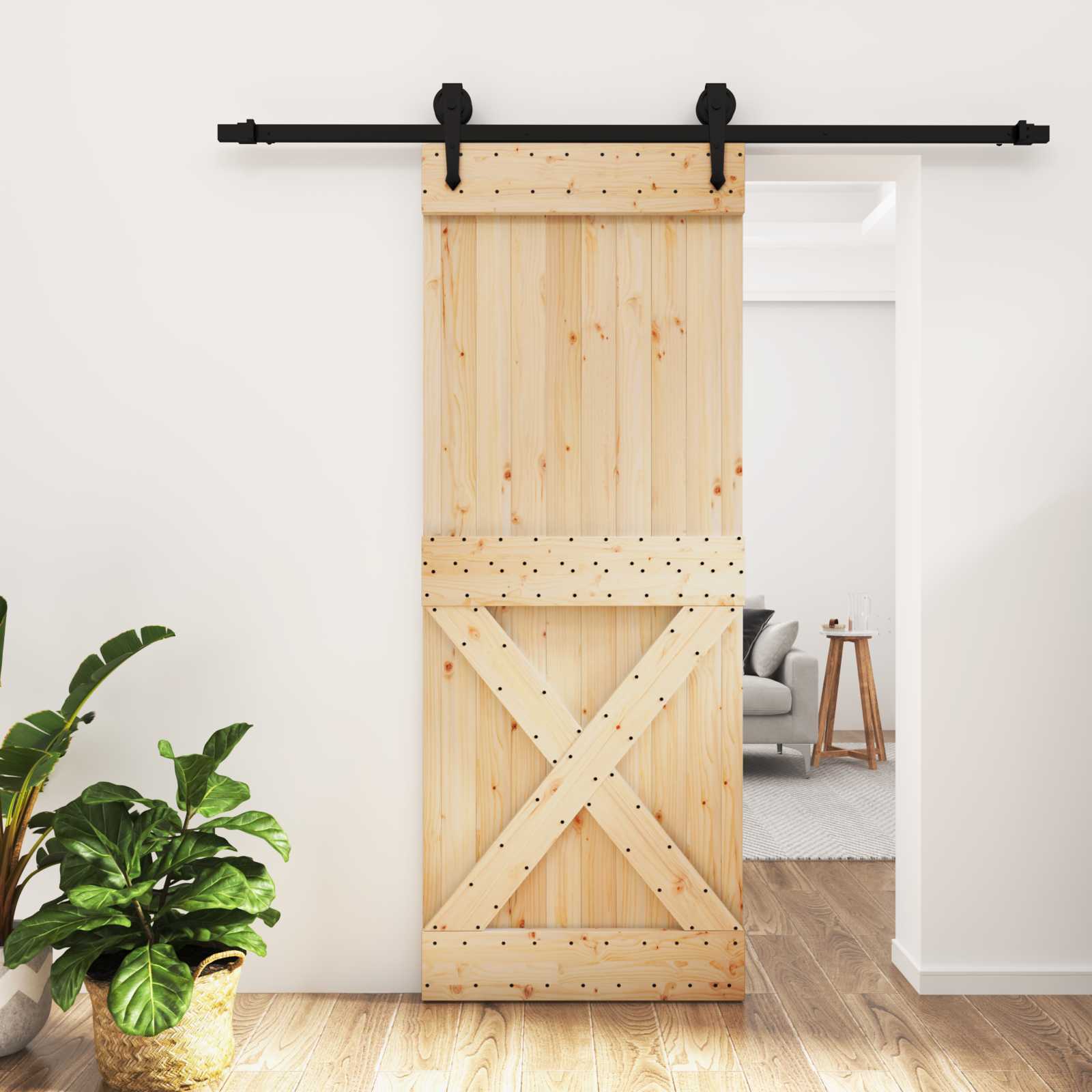 Συρόμενη Πόρτα Φυσικό και Μαύρο 80 x 210 cm - Pakobazaar
