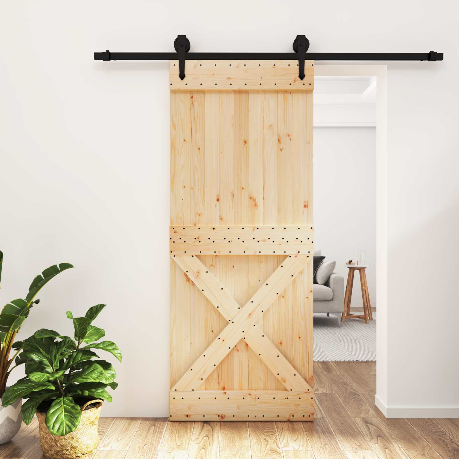 Συρόμενη Πόρτα Φυσικό και Μαύρο 85 x 210 cm - Pakobazaar