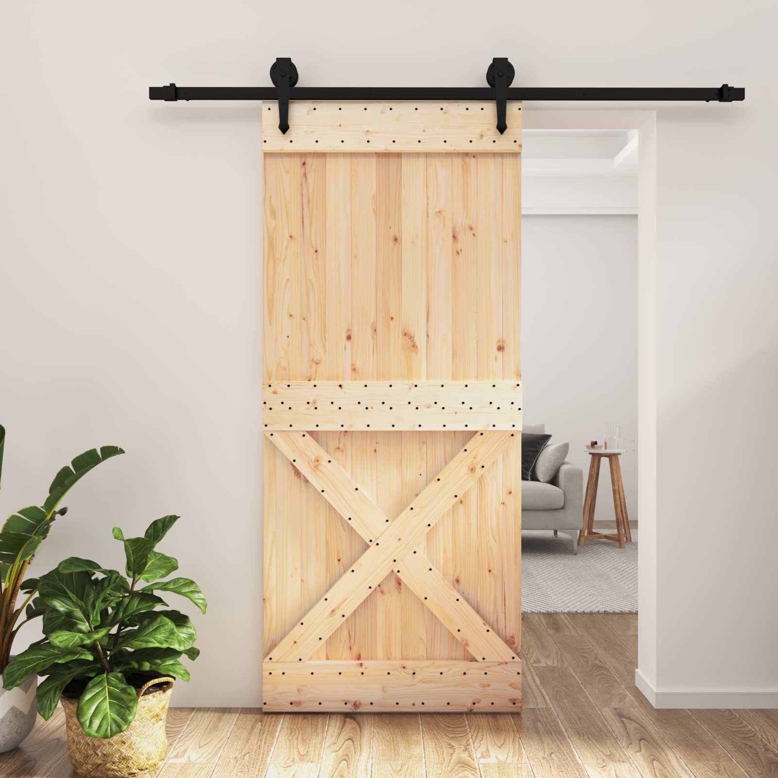Συρόμενη Πόρτα Φυσικό και Μαύρο 90 x 210 cm