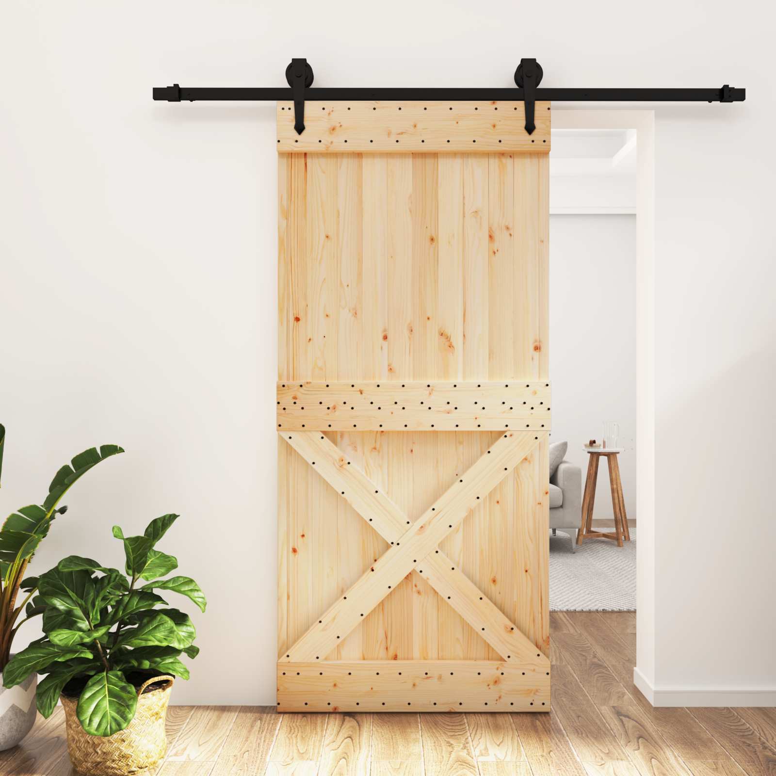 Συρόμενη Πόρτα Φυσικό και Μαύρο 95 x 210 cm - Pakobazaar