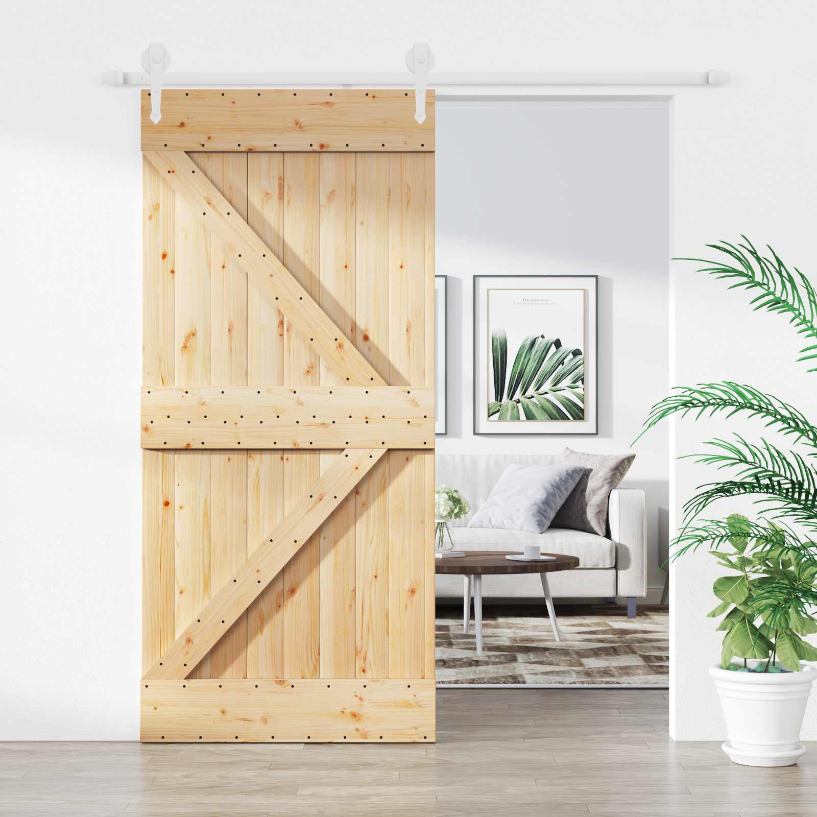 Συρόμενη Πόρτα Φυσικό και Λευκό 95 x 210 cm - Pakobazaar