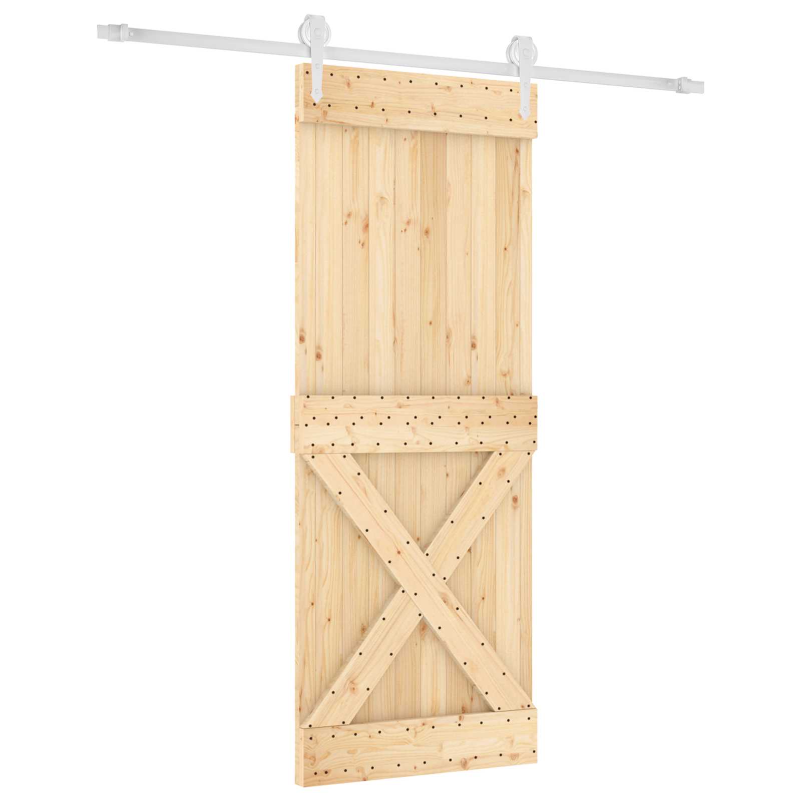 Συρόμενη Πόρτα Φυσικό και Λευκό 90 x 210 cm Μασίφ Ξύλο Πεύκου - Pakobazaar