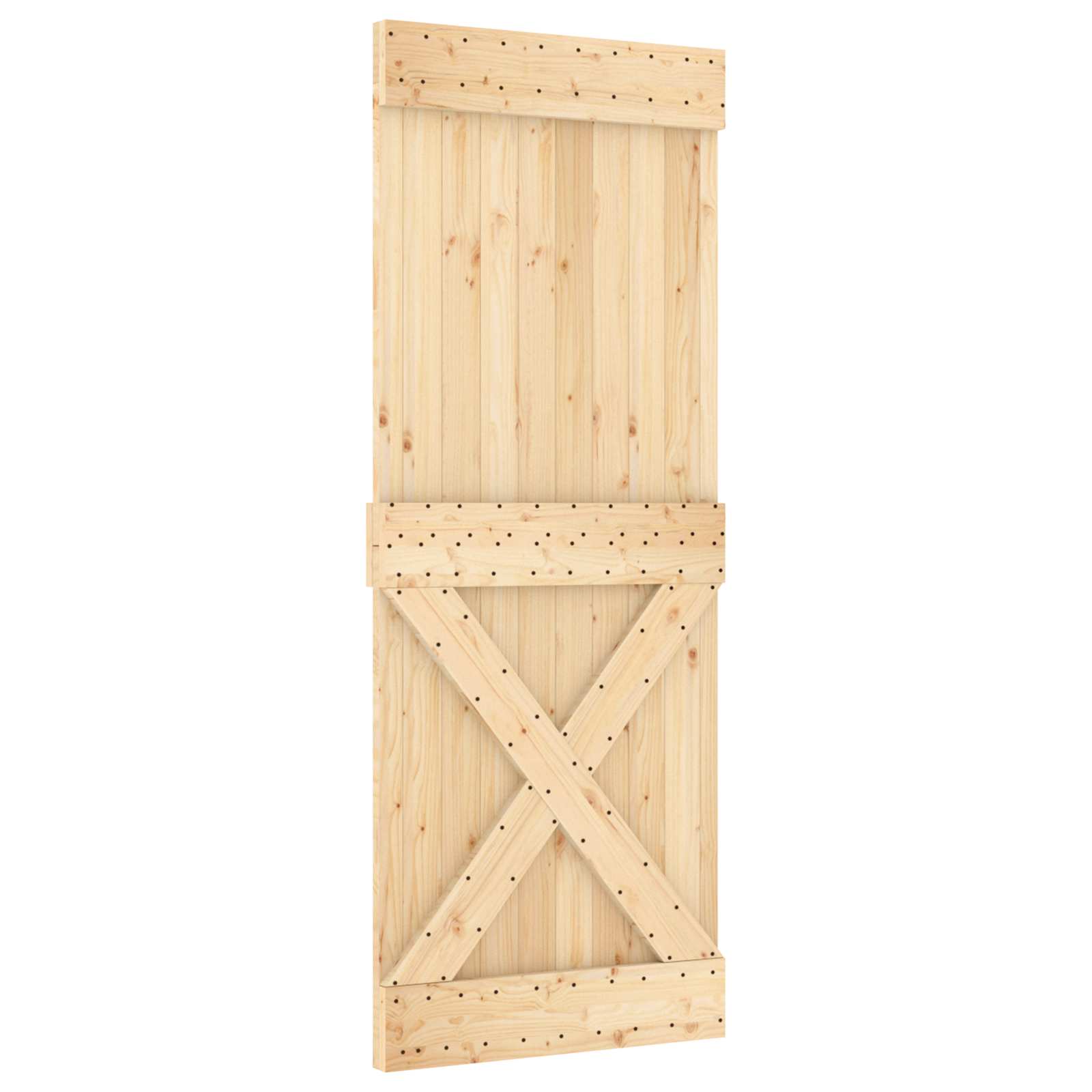 Συρόμενη Πόρτα Φυσικό και Λευκό 90 x 210 cm Μασίφ Ξύλο Πεύκου - Pakobazaar
