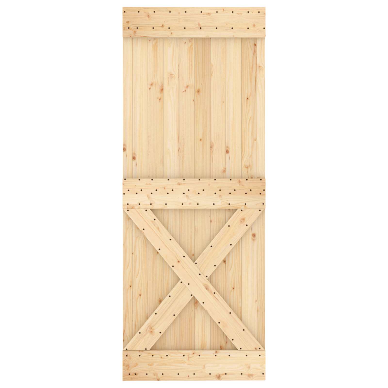 Συρόμενη Πόρτα Φυσικό και Λευκό 90 x 210 cm Μασίφ Ξύλο Πεύκου - Pakobazaar