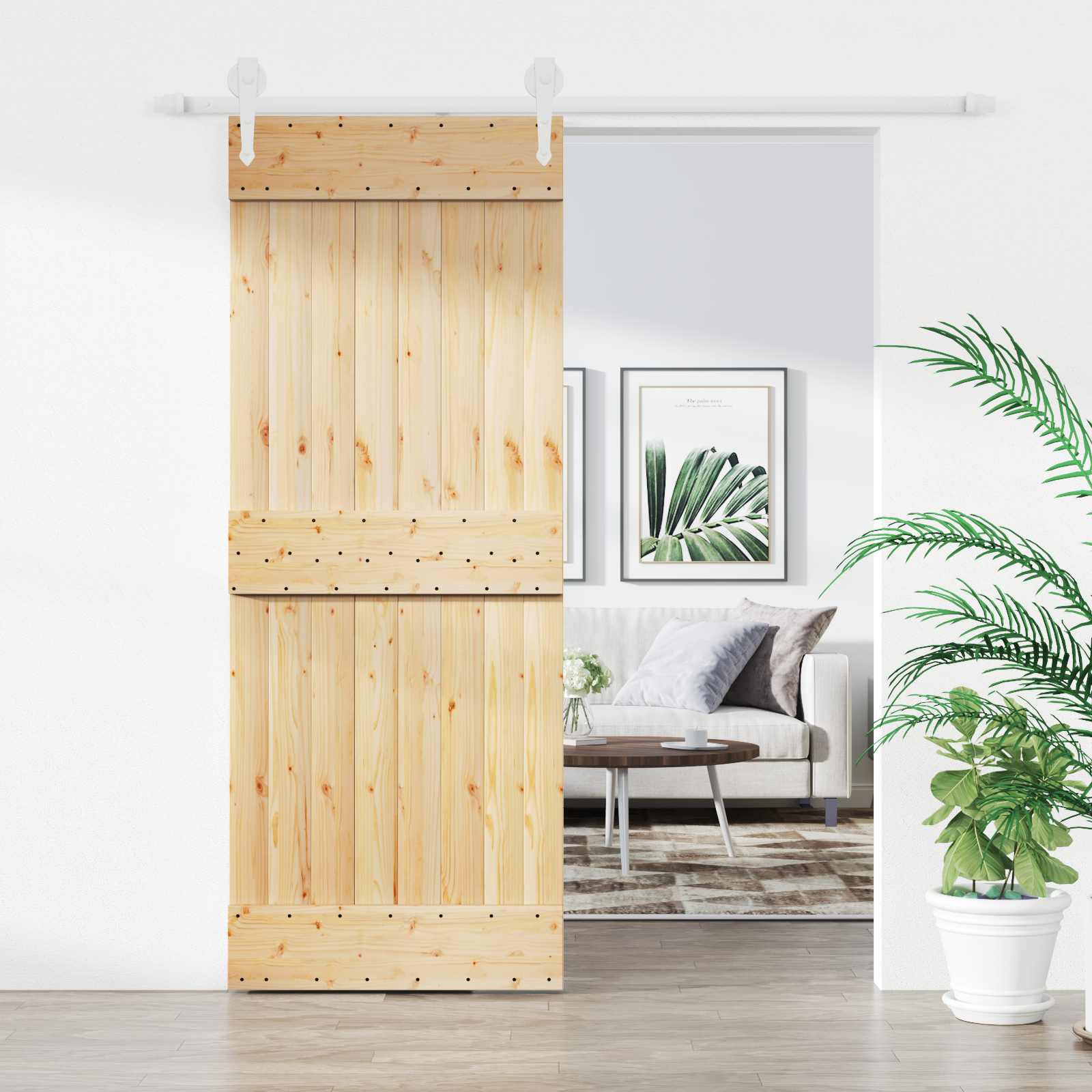 Συρόμενη Πόρτα Φυσικό και Λευκό 80 x 210 cm - Pakobazaar