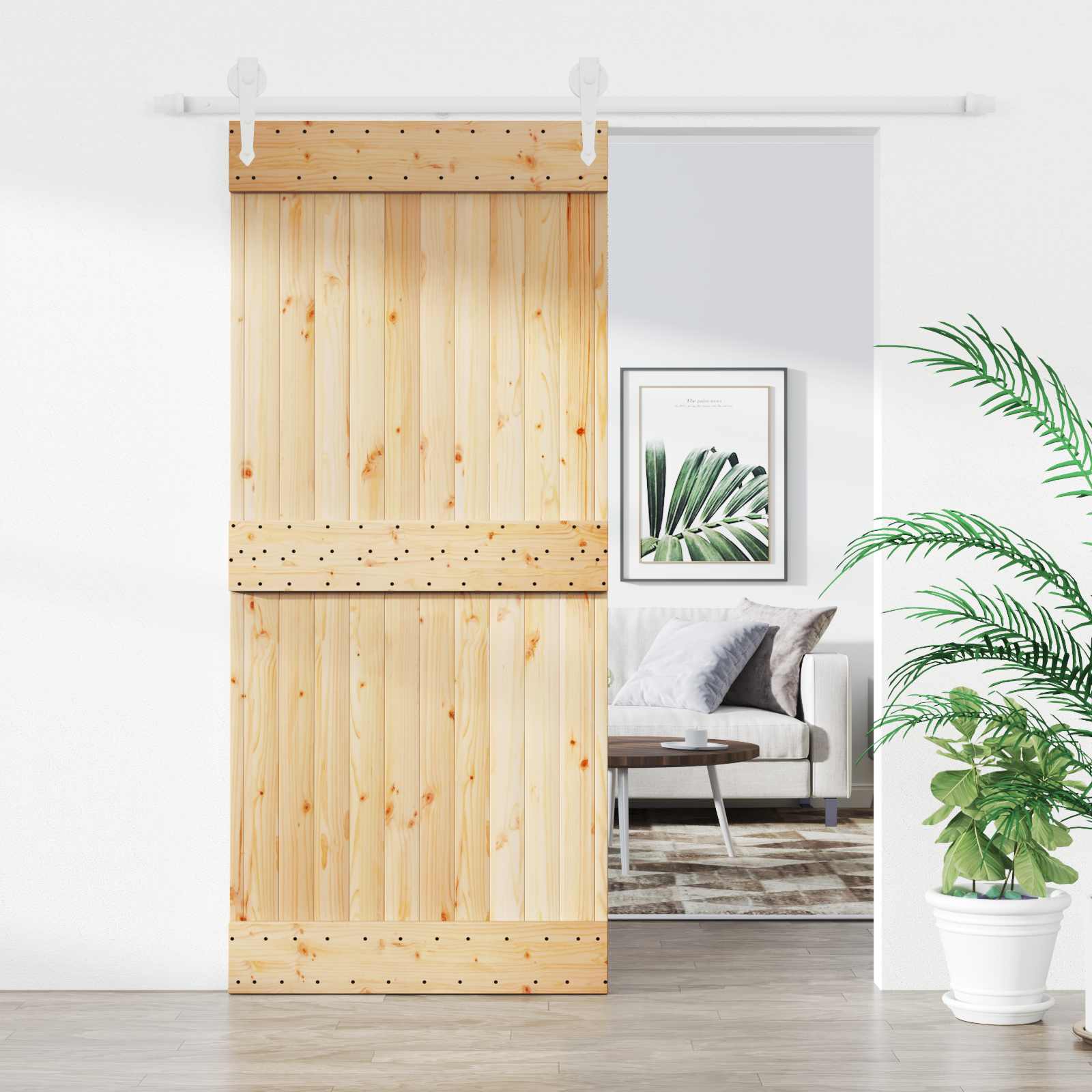 Συρόμενη Πόρτα Φυσικό και Λευκό 90 x 210 cm - Pakobazaar