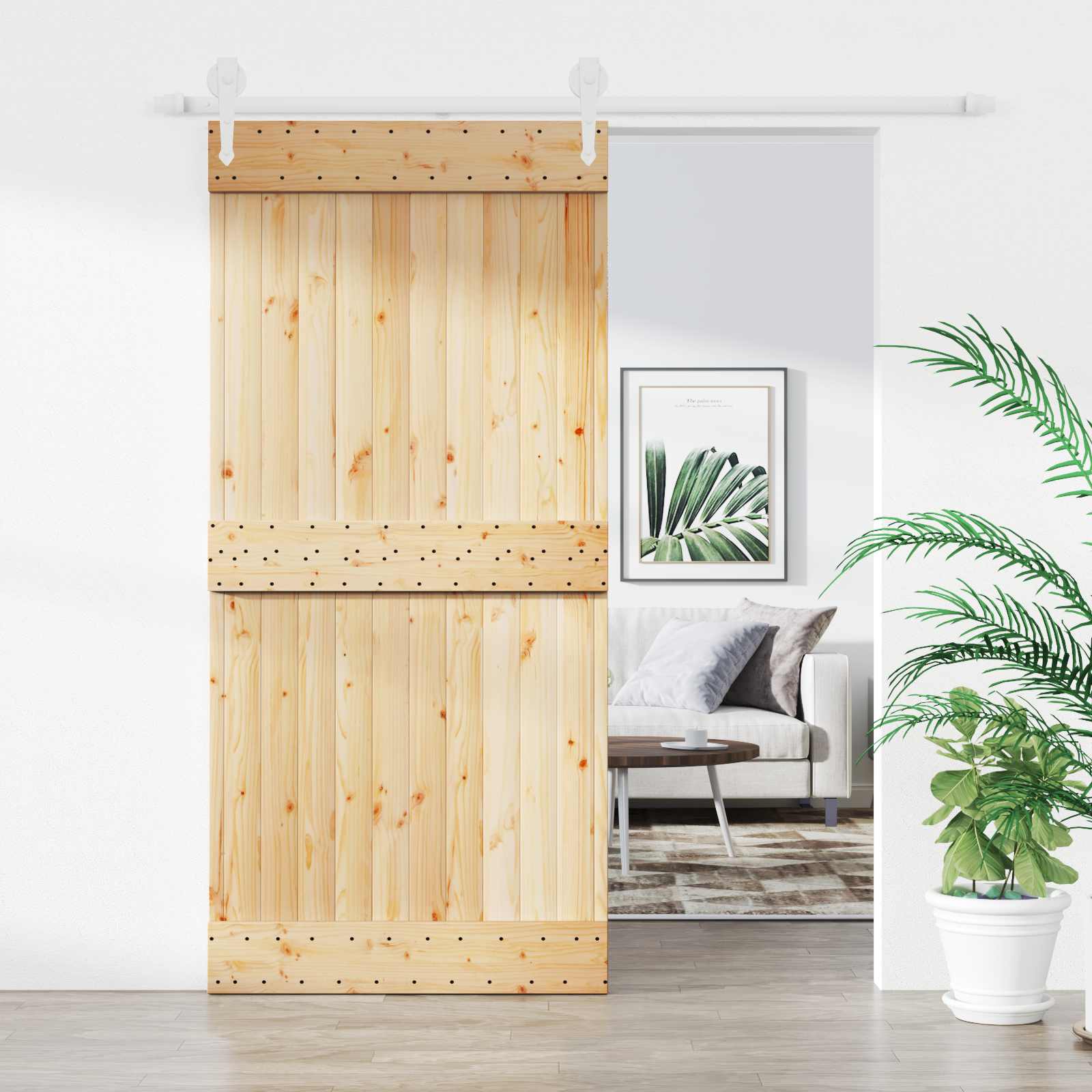 Συρόμενη Πόρτα Φυσικό και Λευκό 95 x 210 cm - Pakobazaar
