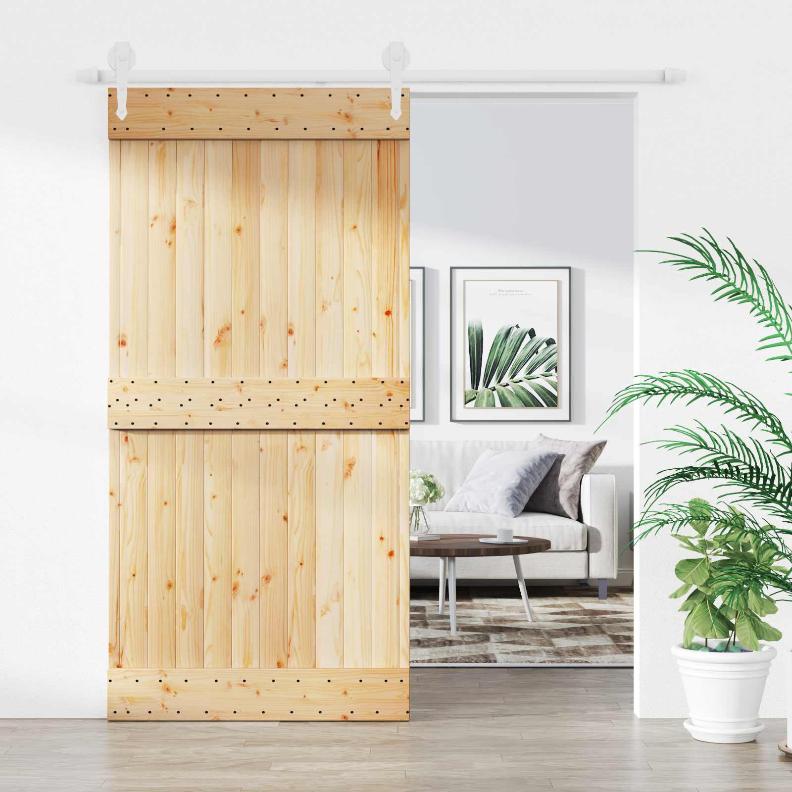 Συρόμενη Πόρτα Φυσικό και Λευκό 100 x 210 cm - Pakobazaar