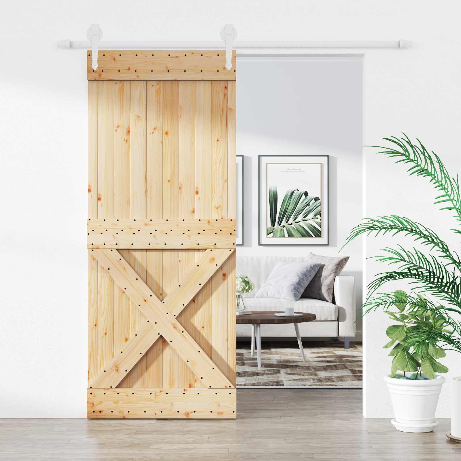 Συρόμενη Πόρτα Φυσικό και Λευκό 85 x 210 cm - Pakobazaar