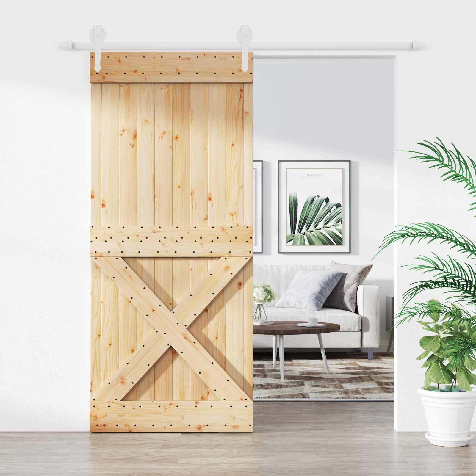 Συρόμενη Πόρτα Φυσικό και Λευκό 90 x 210 cm - Pakobazaar