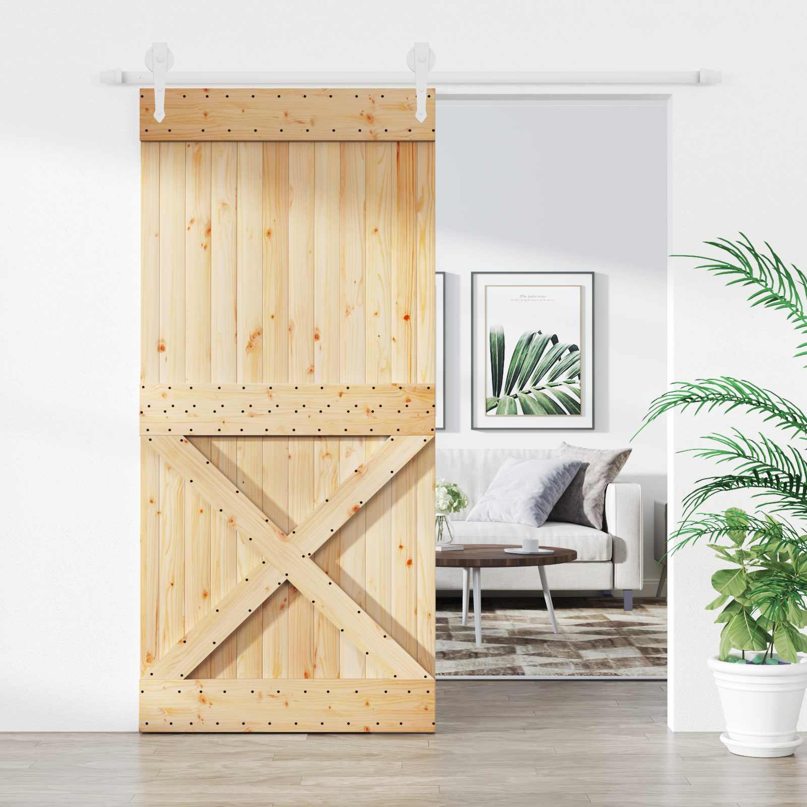Συρόμενη Πόρτα Φυσικό και Λευκό 95 x 210 cm - Pakobazaar