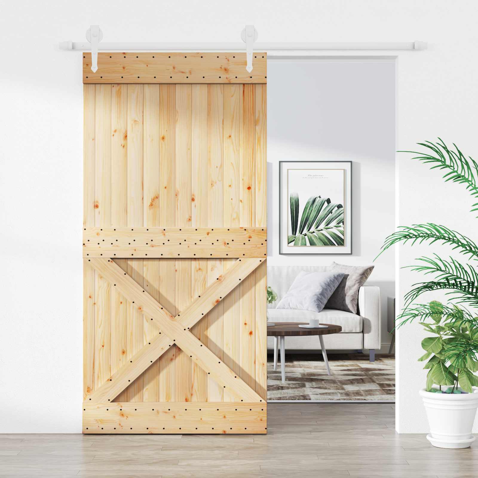 Συρόμενη Πόρτα Φυσικό και Λευκό 100 x 210 cm - Pakobazaar