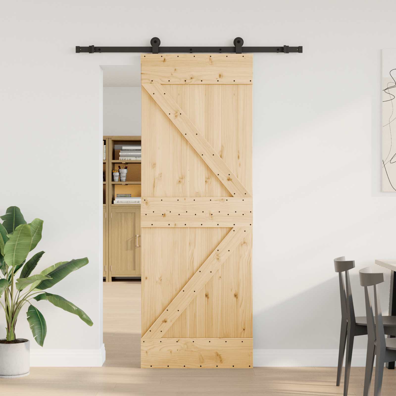 Συρόμενη Πόρτα NARVIK 70 x 210 εκ (152,5 εκ) Φυσικό και Μαύρο - Pakobazaar
