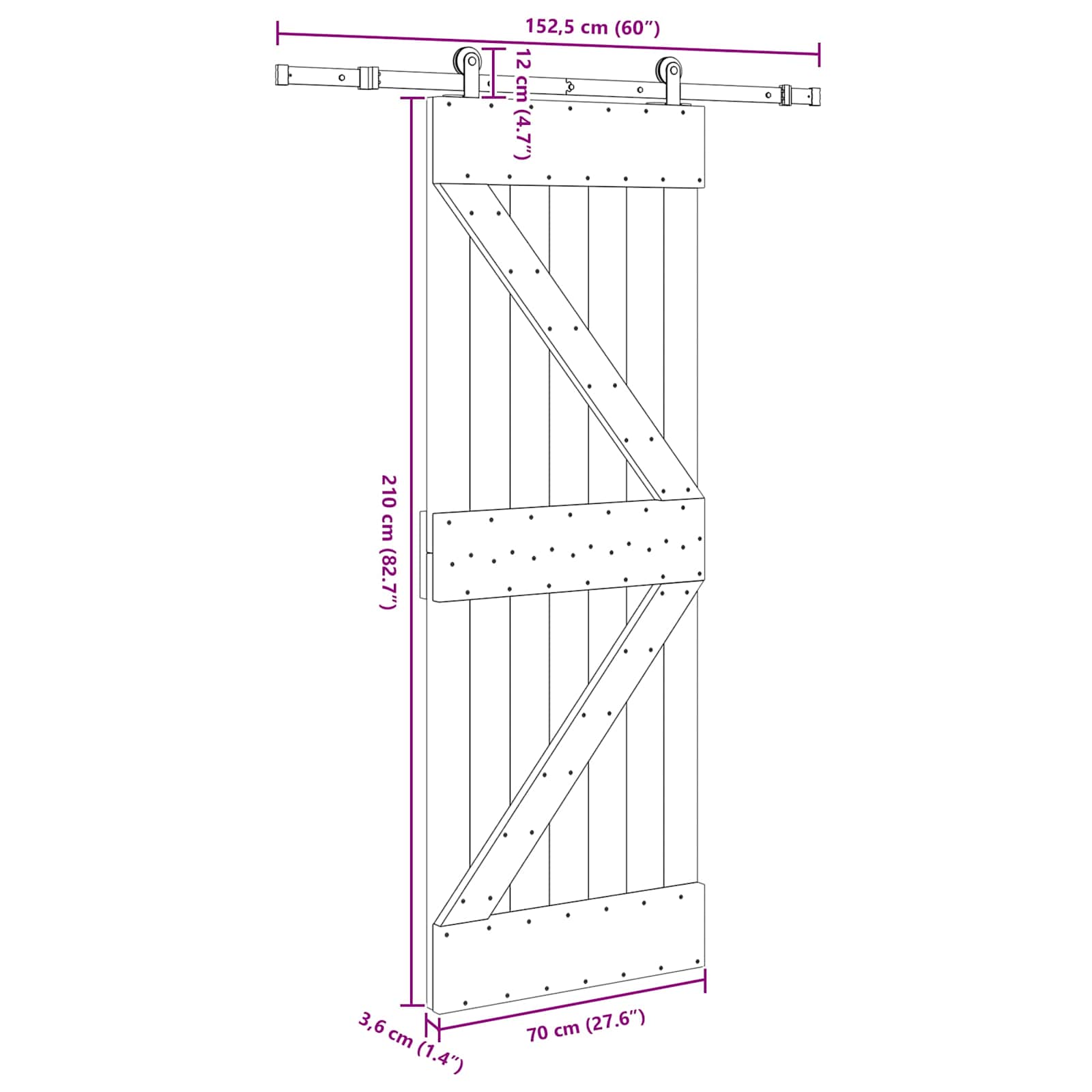 Συρόμενη Πόρτα NARVIK 70 x 210 εκ (152,5 εκ) Φυσικό και Μαύρο - Pakobazaar