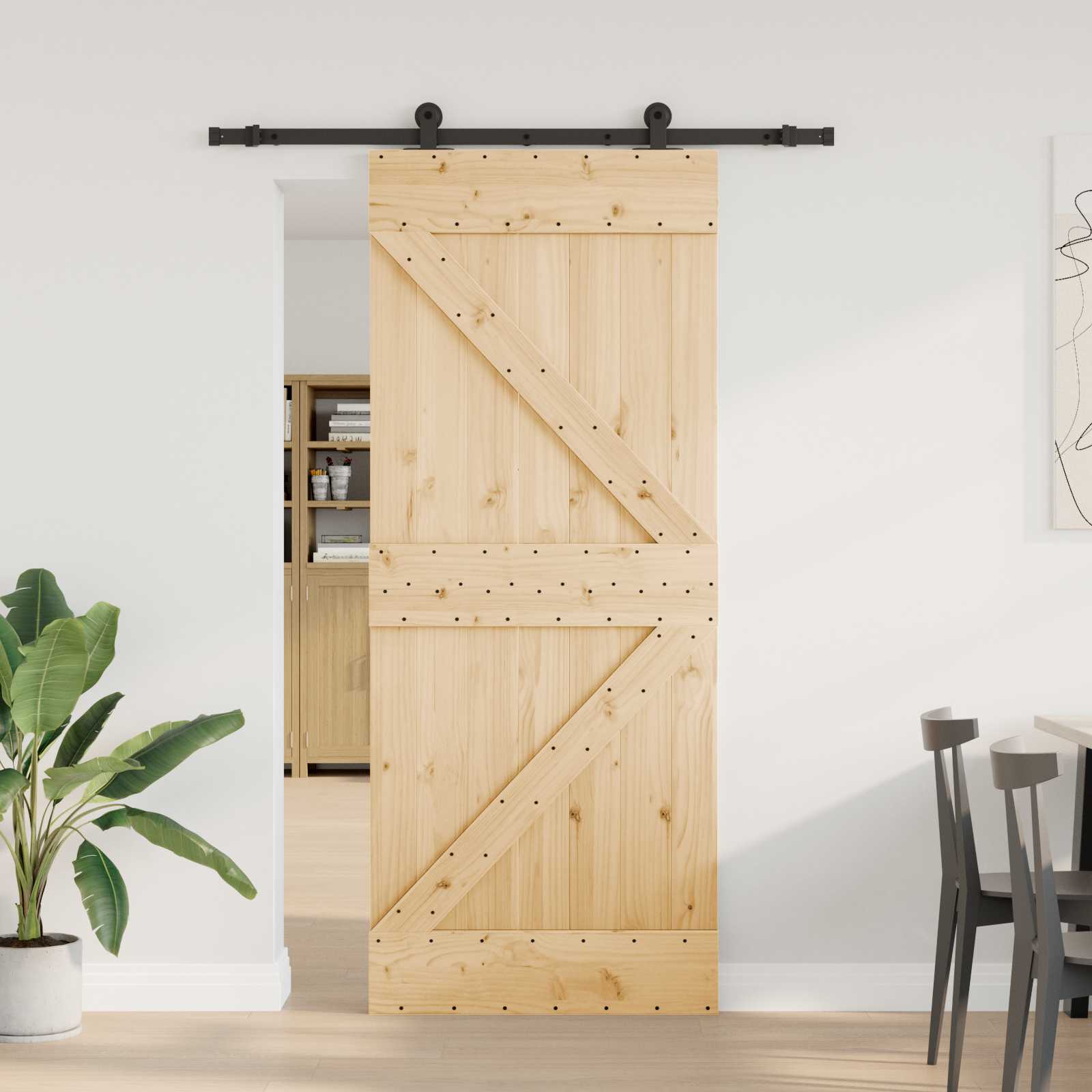 Συρόμενη Πόρτα NARVIK 85 x 210 εκ (152,5 εκ) Φυσικό και Μαύρο - Pakobazaar
