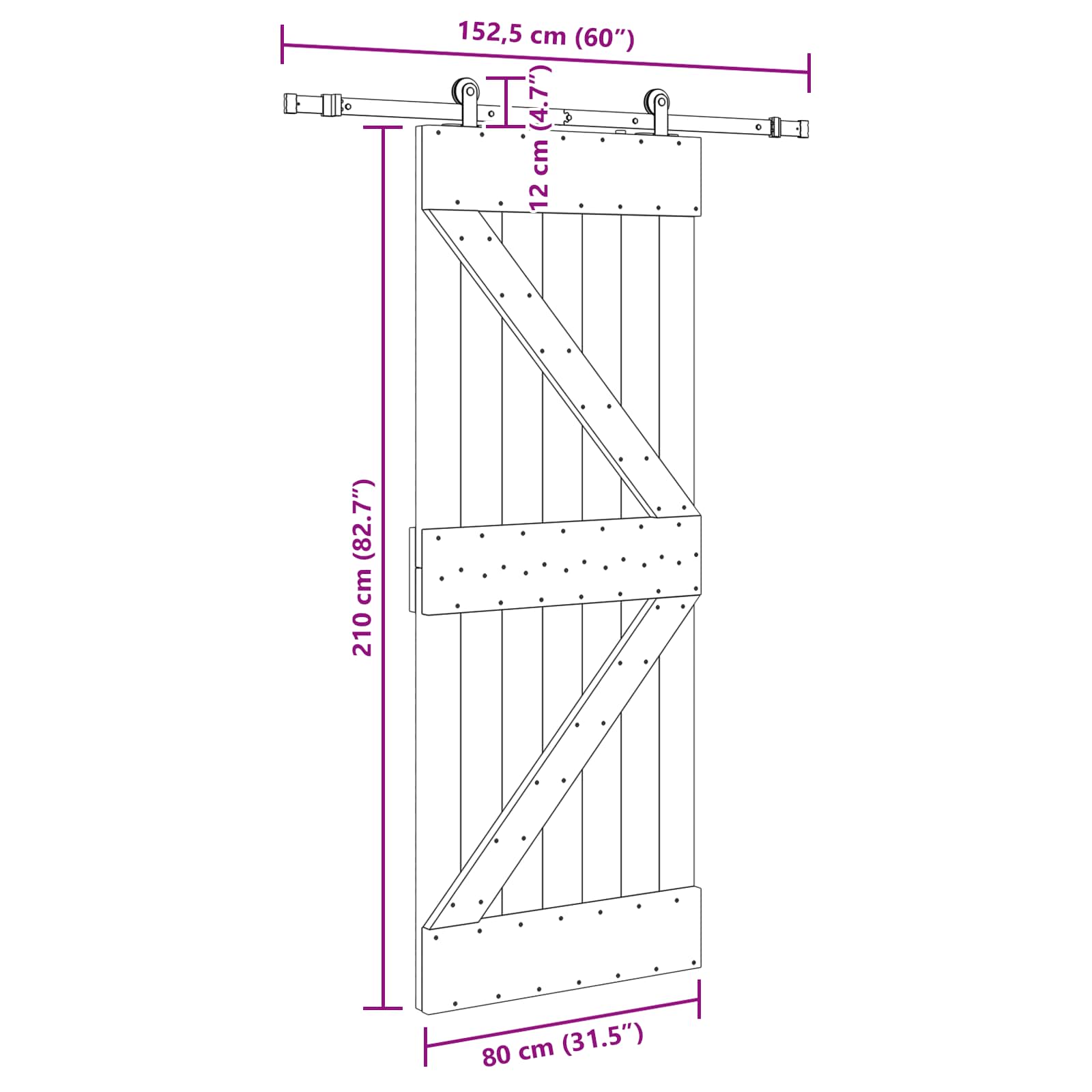 Συρόμενη Πόρτα NARVIK 80 x 210 εκ (152,5 εκ) Φυσικό και Μαύρο