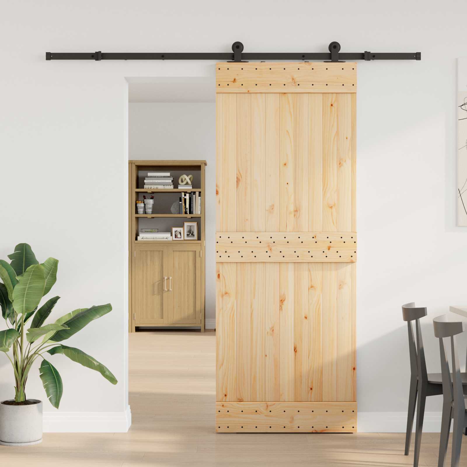 Συρόμενη Πόρτα NARVIK 80 x 210 εκ (213,5 εκ) Φυσικό και Μαύρο