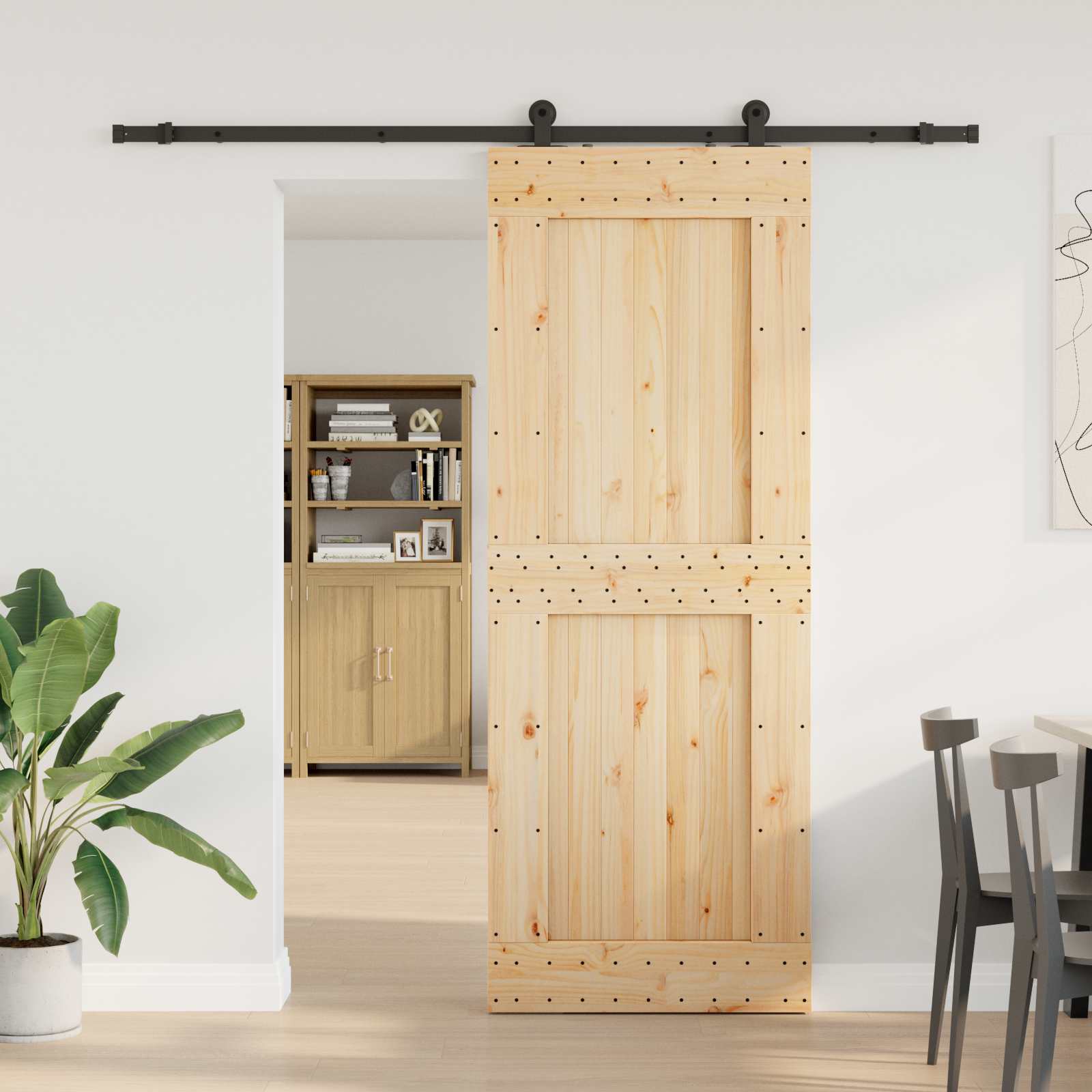 Συρόμενη Πόρτα NARVIK 85 x 210 εκ (213,5 εκ) Φυσικό και Μαύρο - Pakobazaar
