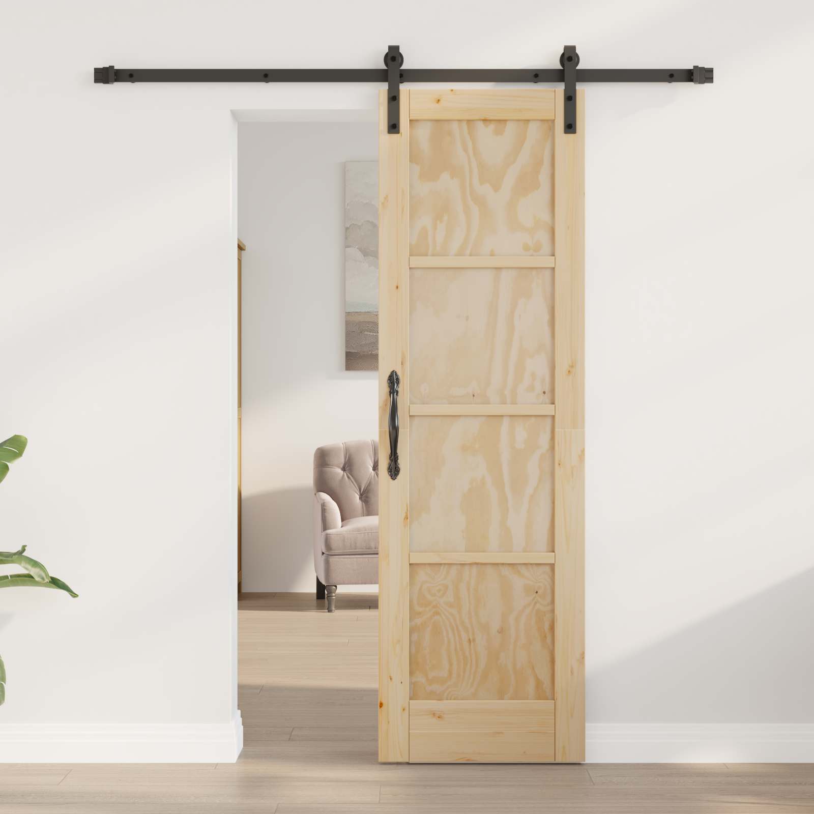 Συρόμενη Πόρτα Φυσικό και Μαύρο 61 x 198,5 εκ. - Pakobazaar