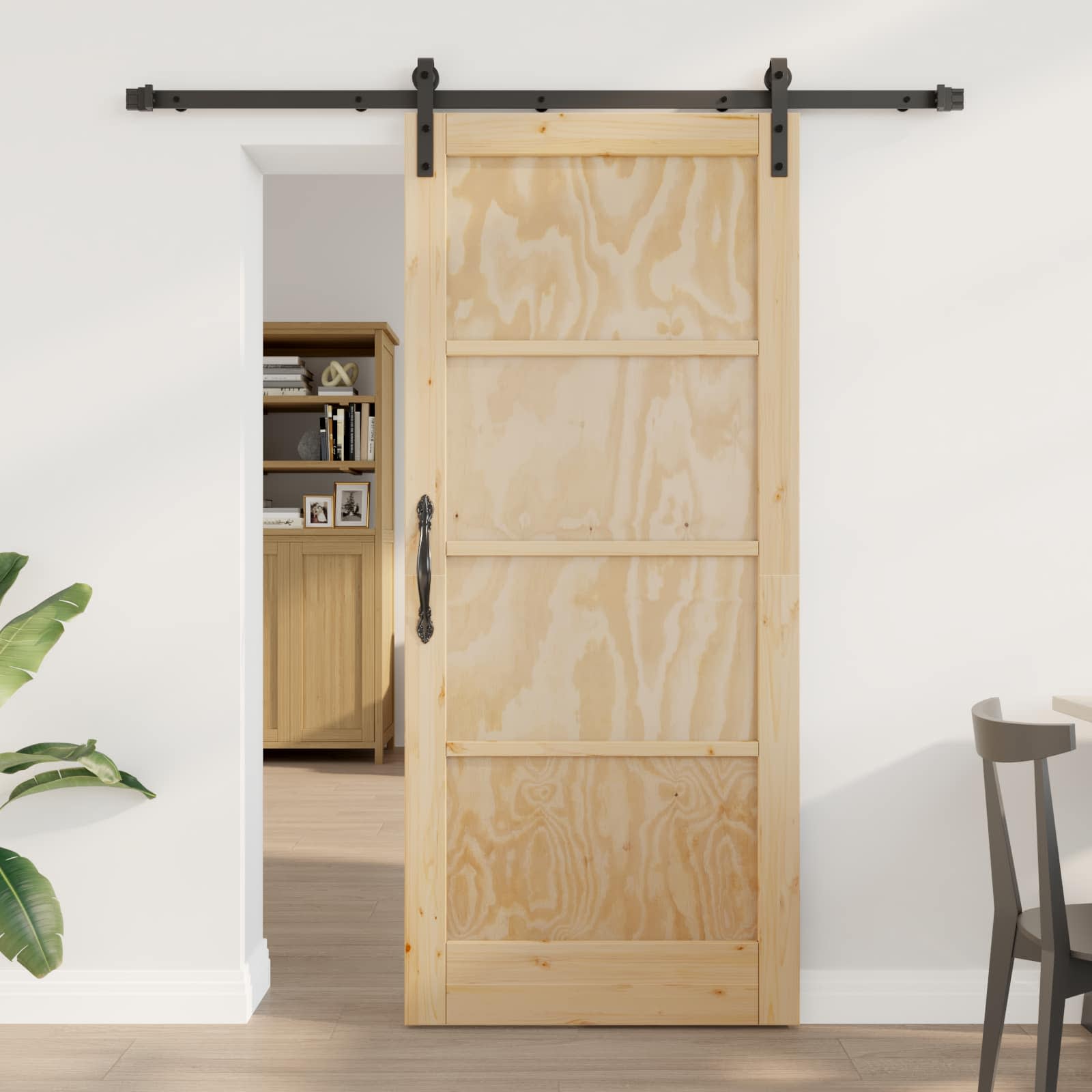 Συρόμενη Πόρτα Φυσικό και Μαύρο 86 x 198,5 cm Μασίφ Ξύλο Πεύκου - Pakobazaar