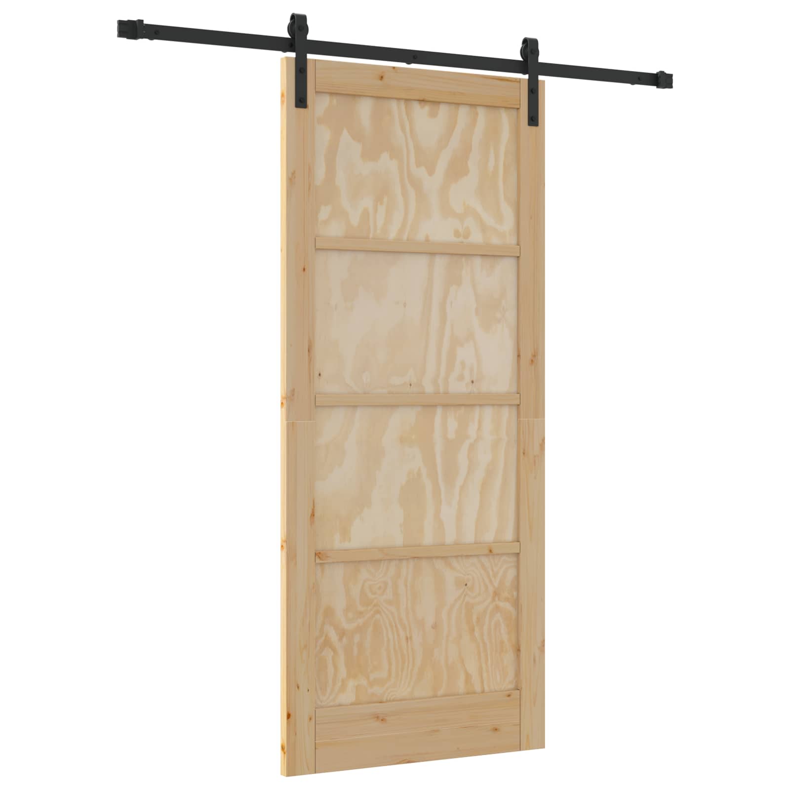 Συρόμενη Πόρτα Φυσικό και Μαύρο 86 x 198,5 cm Μασίφ Ξύλο Πεύκου - Pakobazaar