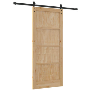 Συρόμενη Πόρτα Φυσικό και Μαύρο 86 x 198,5 cm Μασίφ Ξύλο Πεύκου - Pakobazaar