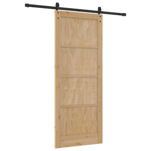 Συρόμενη Πόρτα Φυσικό και Μαύρο 86 x 211 cm Μασίφ Ξύλο Πεύκου - Pakobazaar
