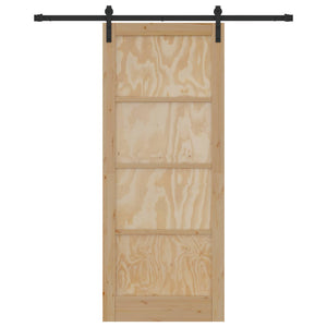 Συρόμενη Πόρτα Φυσικό και Μαύρο 86 x 211 cm Μασίφ Ξύλο Πεύκου - Pakobazaar