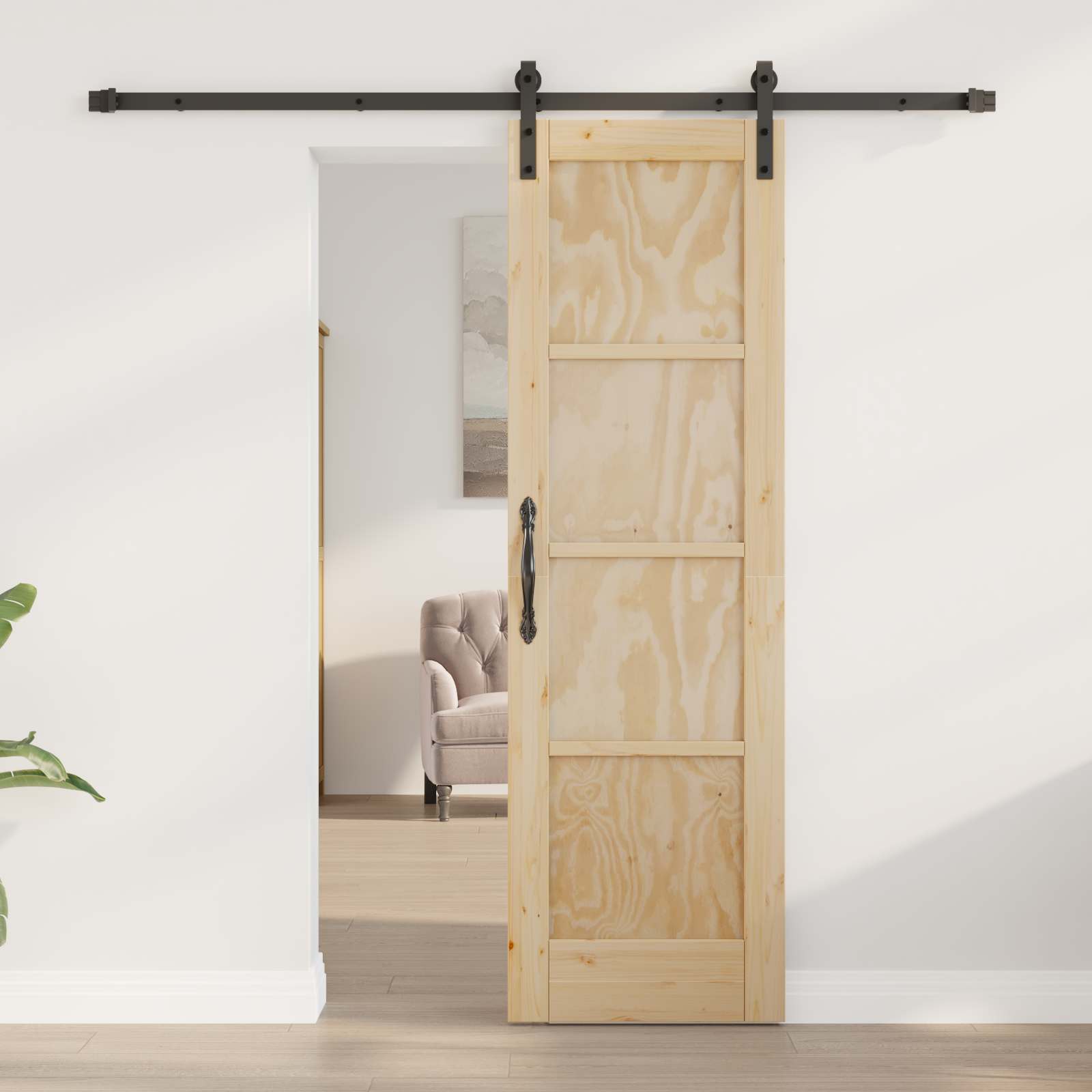Συρόμενη Πόρτα Φυσικό και Μαύρο 61 x 198,5 εκ. - Pakobazaar