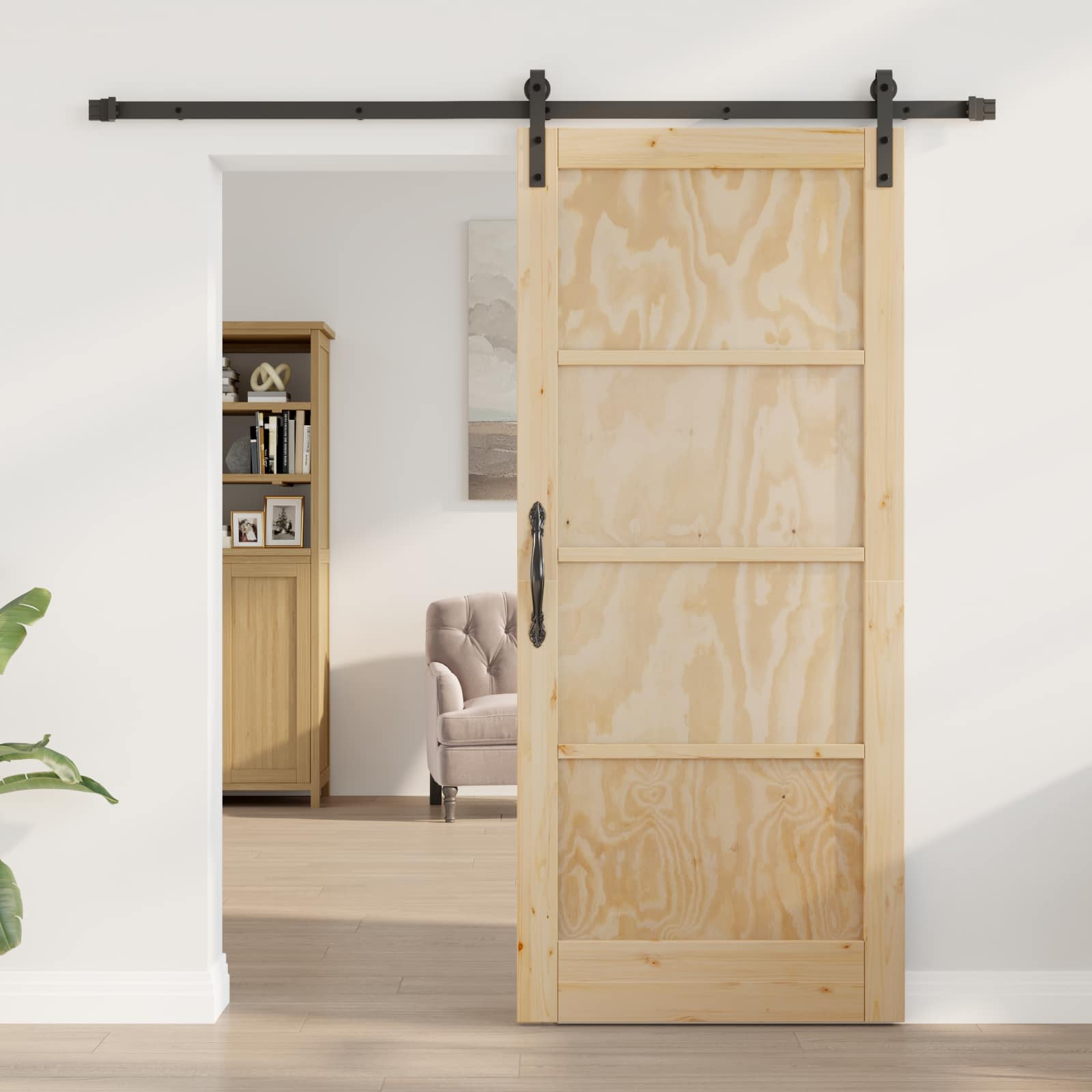 Συρόμενη Πόρτα Φυσικό και Μαύρο 86 x 198,5 cm Μασίφ Ξύλο Πεύκου - Pakobazaar