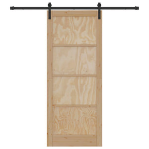 Συρόμενη Πόρτα Φυσικό και Μαύρο 86 x 211 cm Μασίφ Ξύλο Πεύκου - Pakobazaar