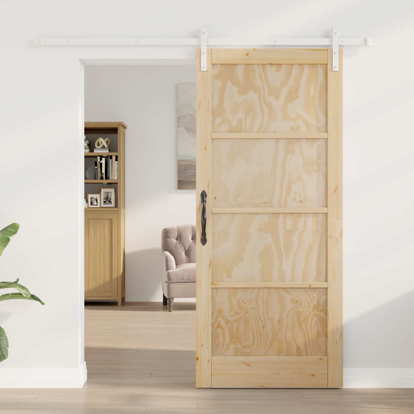 Συρόμενη Πόρτα Φυσικό και Λευκό 86 x 198,5 cm Μασίφ Ξύλο Πεύκου - Pakobazaar