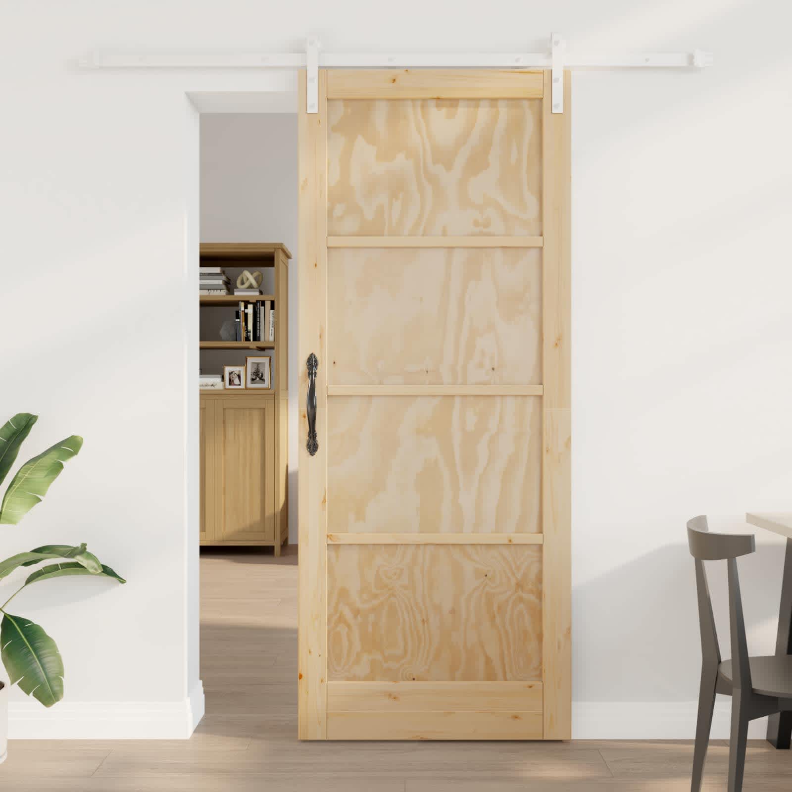 Συρόμενη Πόρτα Φυσικό και Λευκό 86 x 211 cm Μασίφ Ξύλο Πεύκου - Pakobazaar