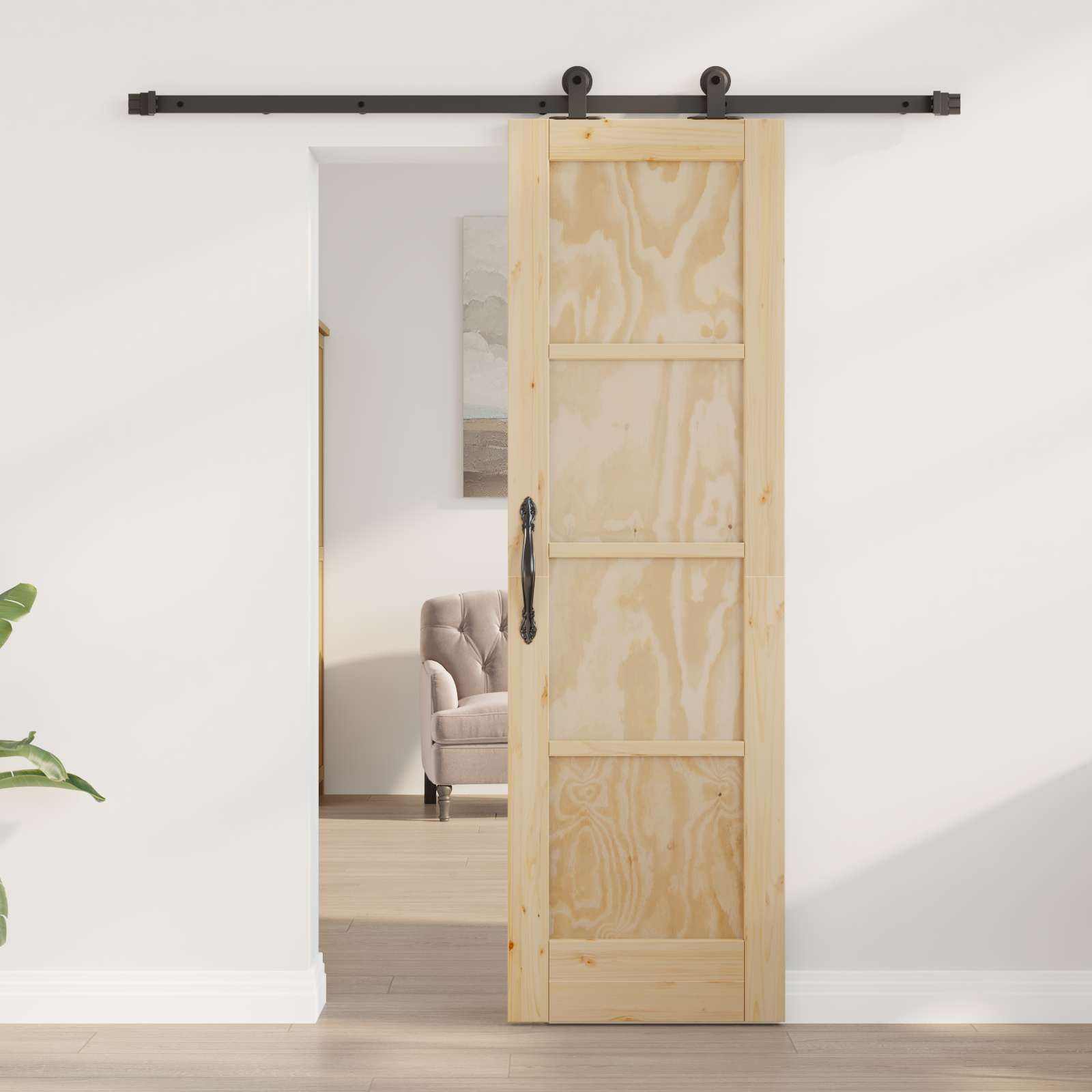 Συρόμενη Πόρτα Φυσικό και Μαύρο 61 x 198,5 εκ. - Pakobazaar