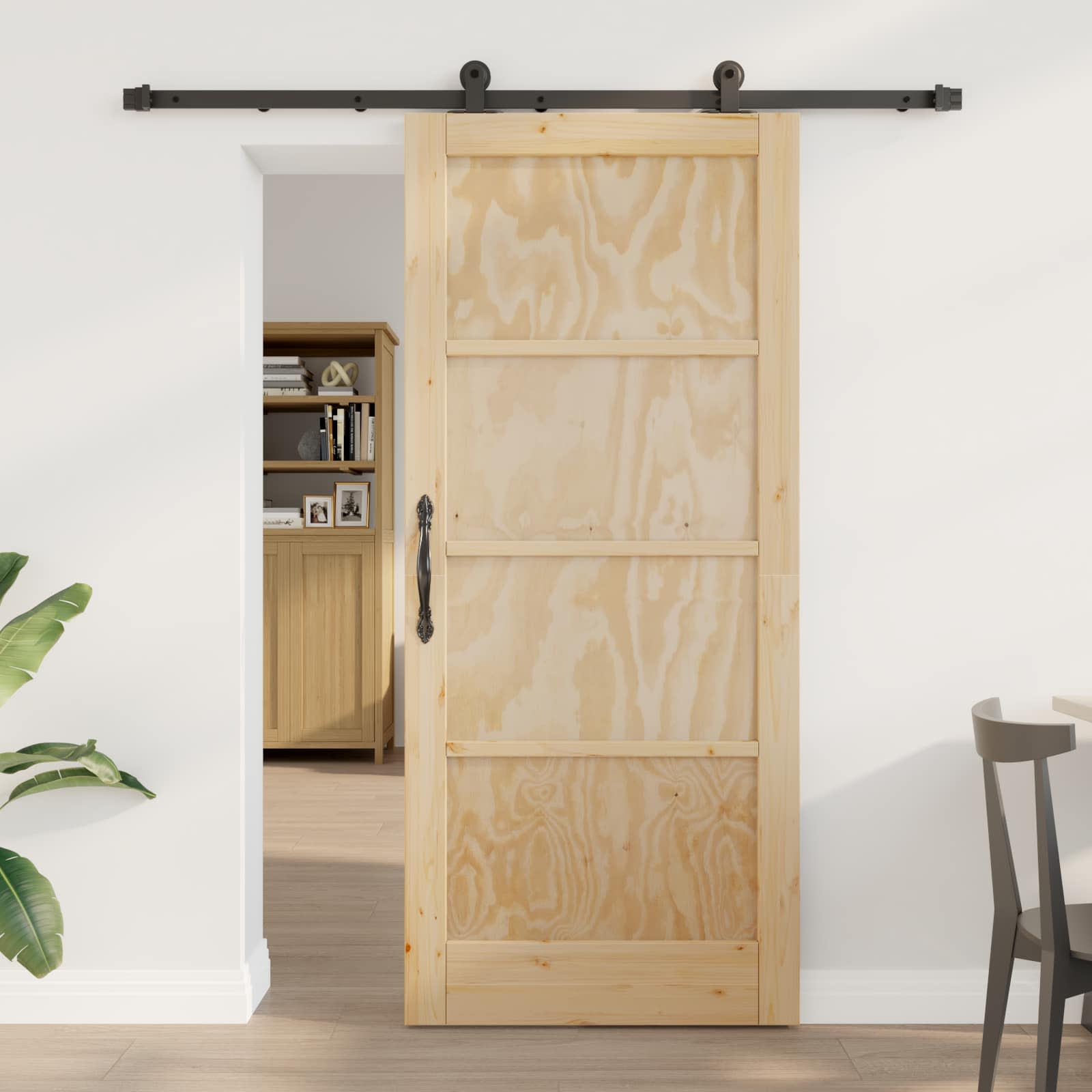 Συρόμενη Πόρτα Φυσικό και Μαύρο 86 x 198,5 cm Μασίφ Ξύλο Πεύκου - Pakobazaar