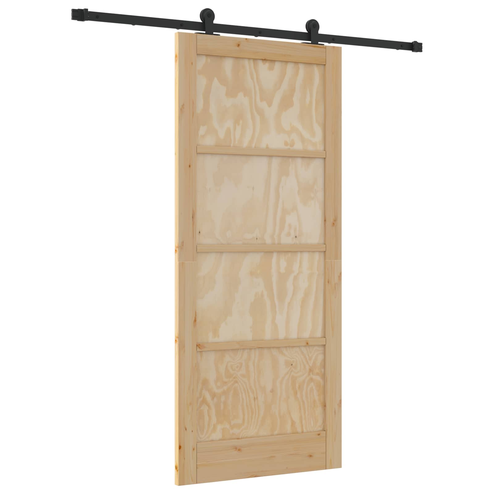 Συρόμενη Πόρτα Φυσικό και Μαύρο 86 x 198,5 cm Μασίφ Ξύλο Πεύκου - Pakobazaar