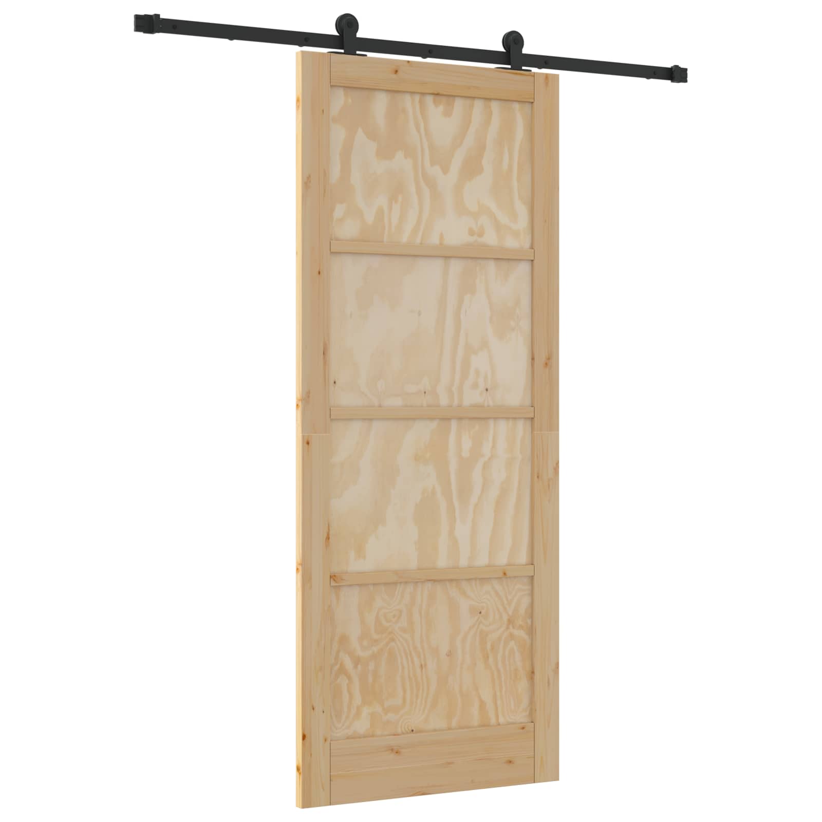 Συρόμενη Πόρτα Φυσικό και Μαύρο 86 x 211 cm Μασίφ Ξύλο Πεύκου - Pakobazaar