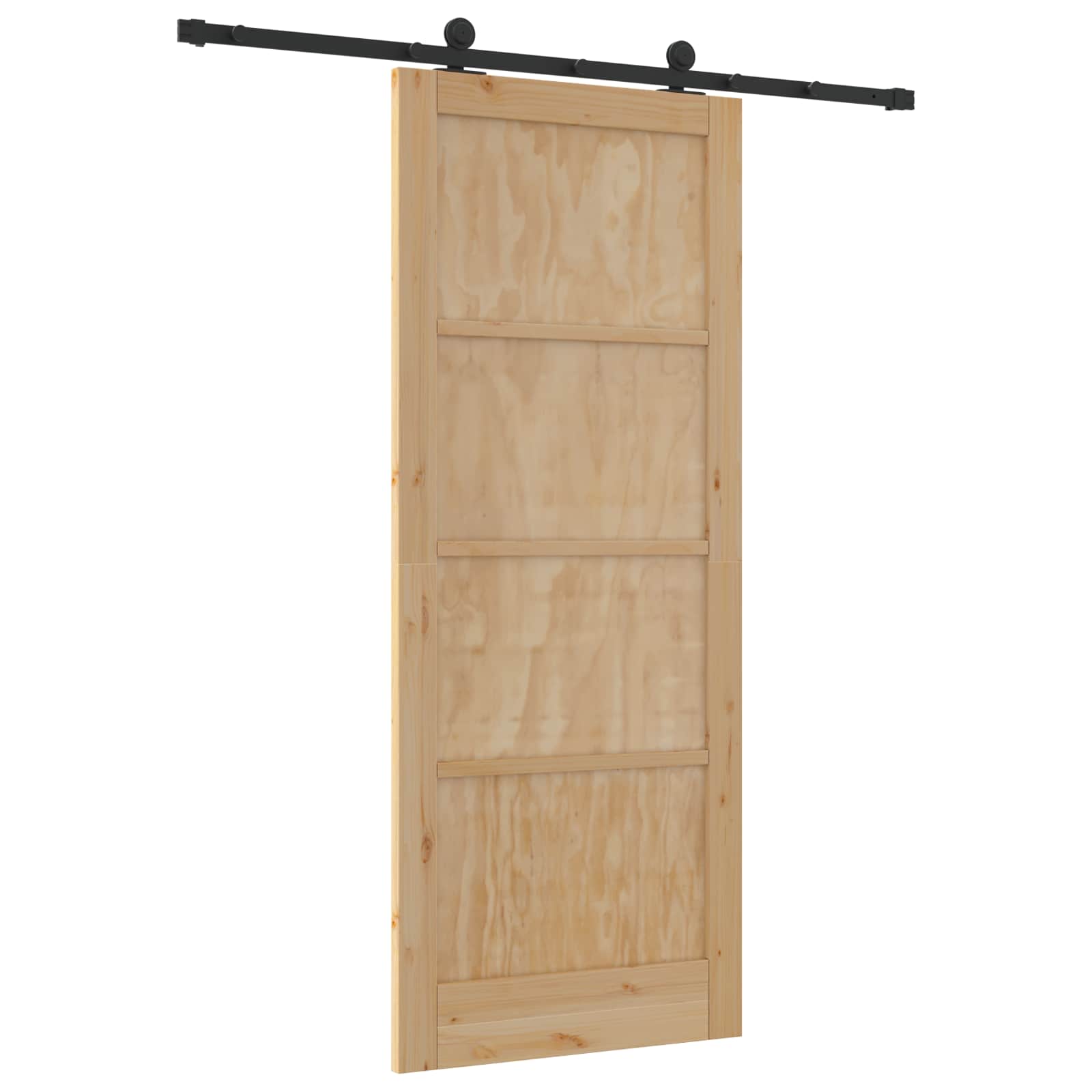 Συρόμενη Πόρτα Φυσικό και Μαύρο 86 x 211 cm Μασίφ Ξύλο Πεύκου - Pakobazaar