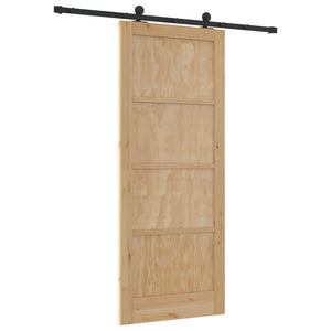 Συρόμενη Πόρτα Φυσικό και Μαύρο 86 x 211 cm Μασίφ Ξύλο Πεύκου - Pakobazaar