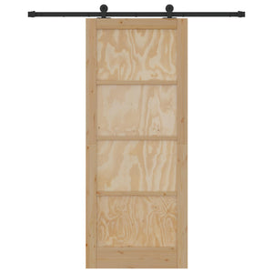 Συρόμενη Πόρτα Φυσικό και Μαύρο 86 x 211 cm Μασίφ Ξύλο Πεύκου - Pakobazaar
