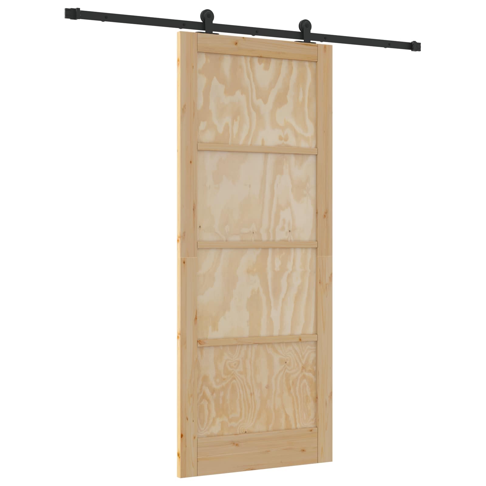 Συρόμενη Πόρτα Φυσικό και Μαύρο 86 x 211 cm Μασίφ Ξύλο Πεύκου - Pakobazaar